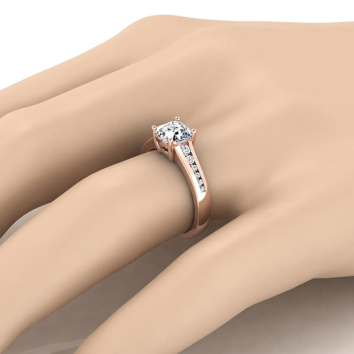 14K Rose Gold Asscher Cut Contemporary Tapered Diamond Channel Engagement Ring -1/6ctw