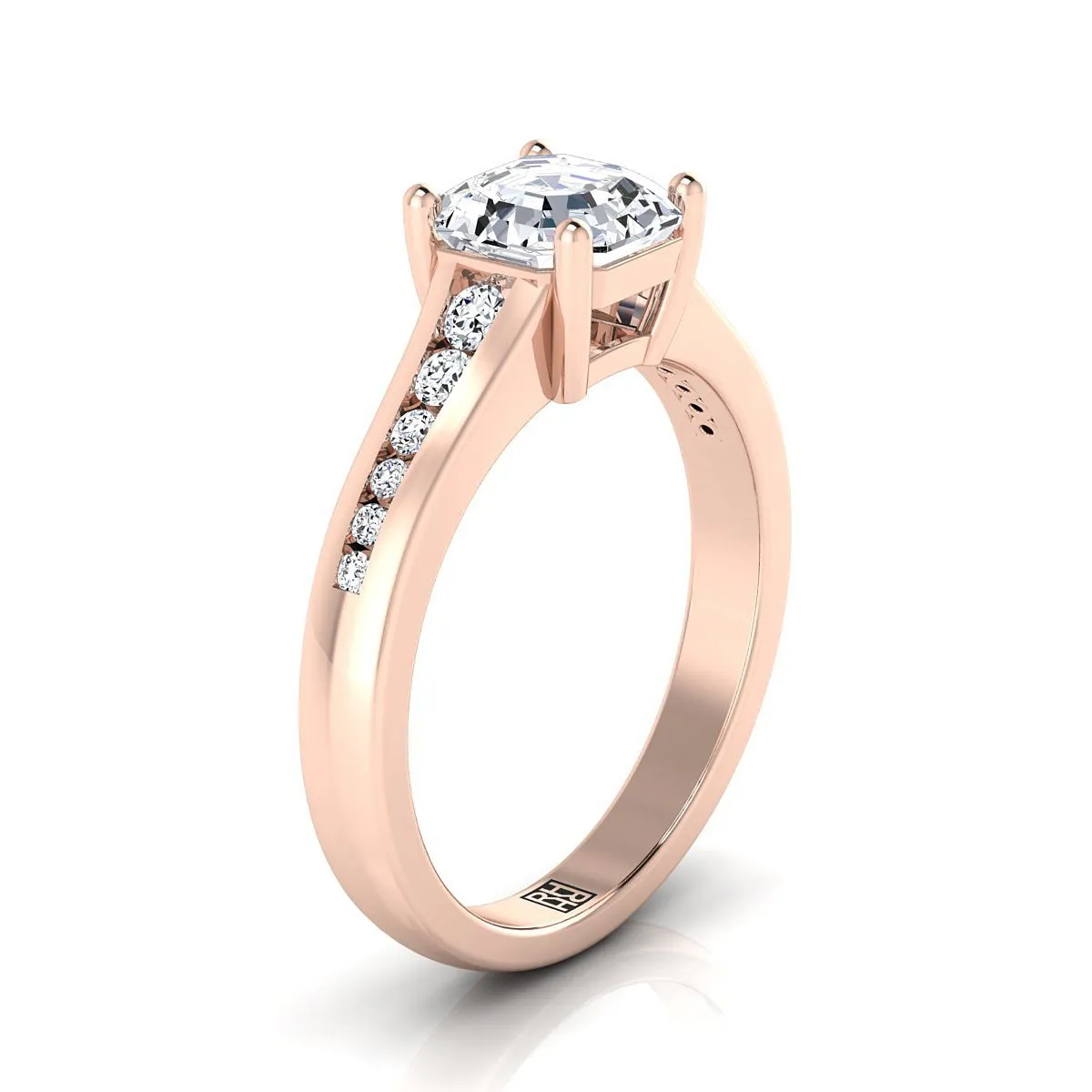14K Rose Gold Asscher Cut Contemporary Tapered Diamond Channel Engagement Ring -1/6ctw