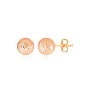 14k Rose Gold Ball Earrings with Crystal Cut Texture Weight 0.4 grams