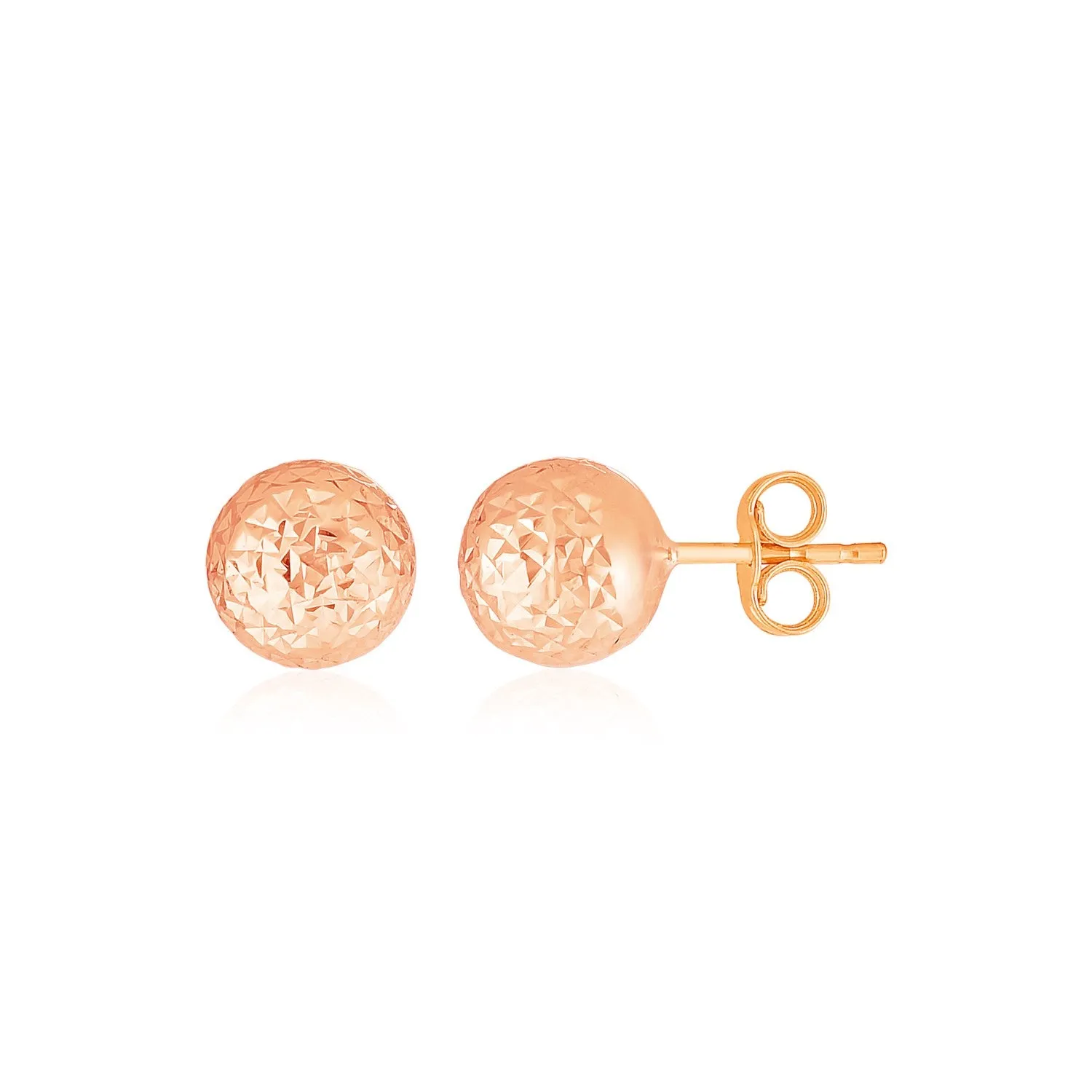 14k Rose Gold Ball Earrings with Crystal Cut Texture Weight 0.4 grams