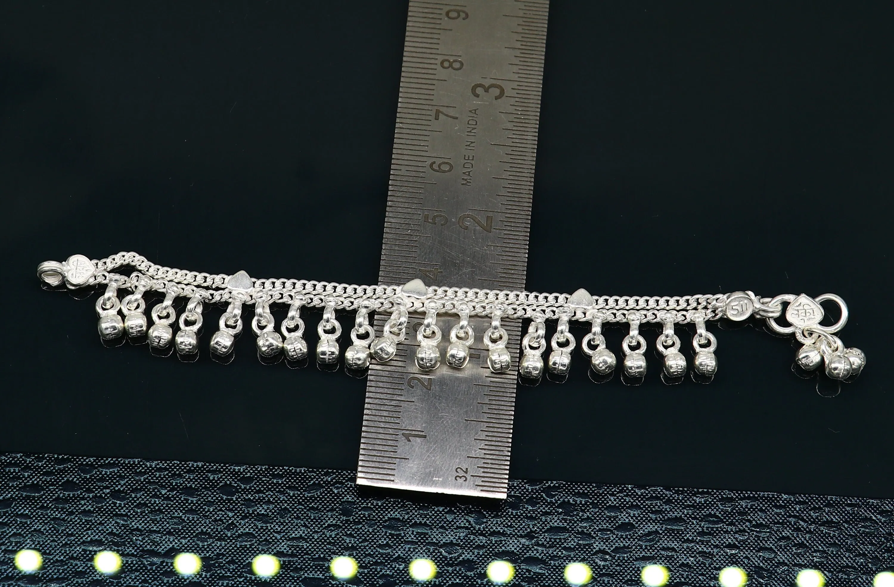 5.5" long Sterling silver customized baby anklets, stunning hanging waved jingling bells, charming noisy ankle bracelet kids jewelry ank411