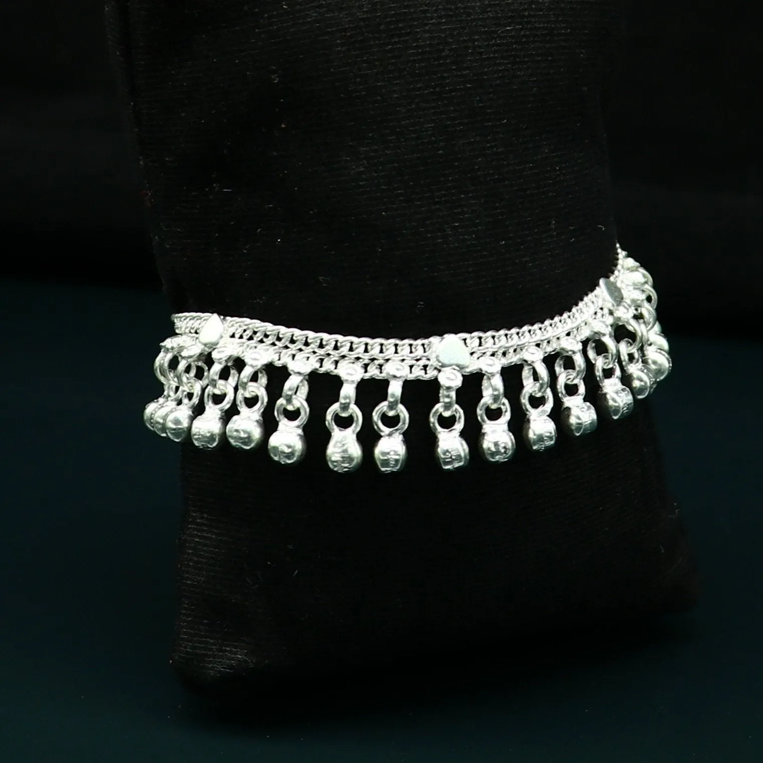 5.5" long Sterling silver customized baby anklets, stunning hanging waved jingling bells, charming noisy ankle bracelet kids jewelry ank411