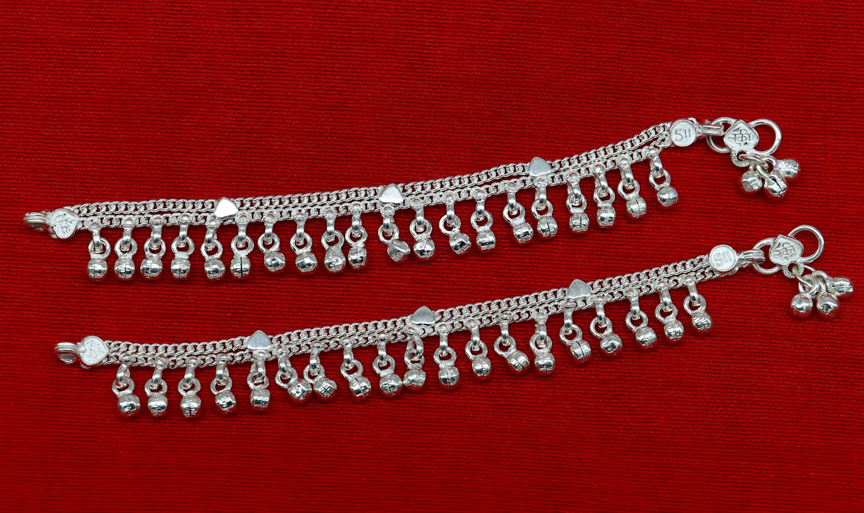 5.5" long Sterling silver customized baby anklets, stunning hanging waved jingling bells, charming noisy ankle bracelet kids jewelry ank411