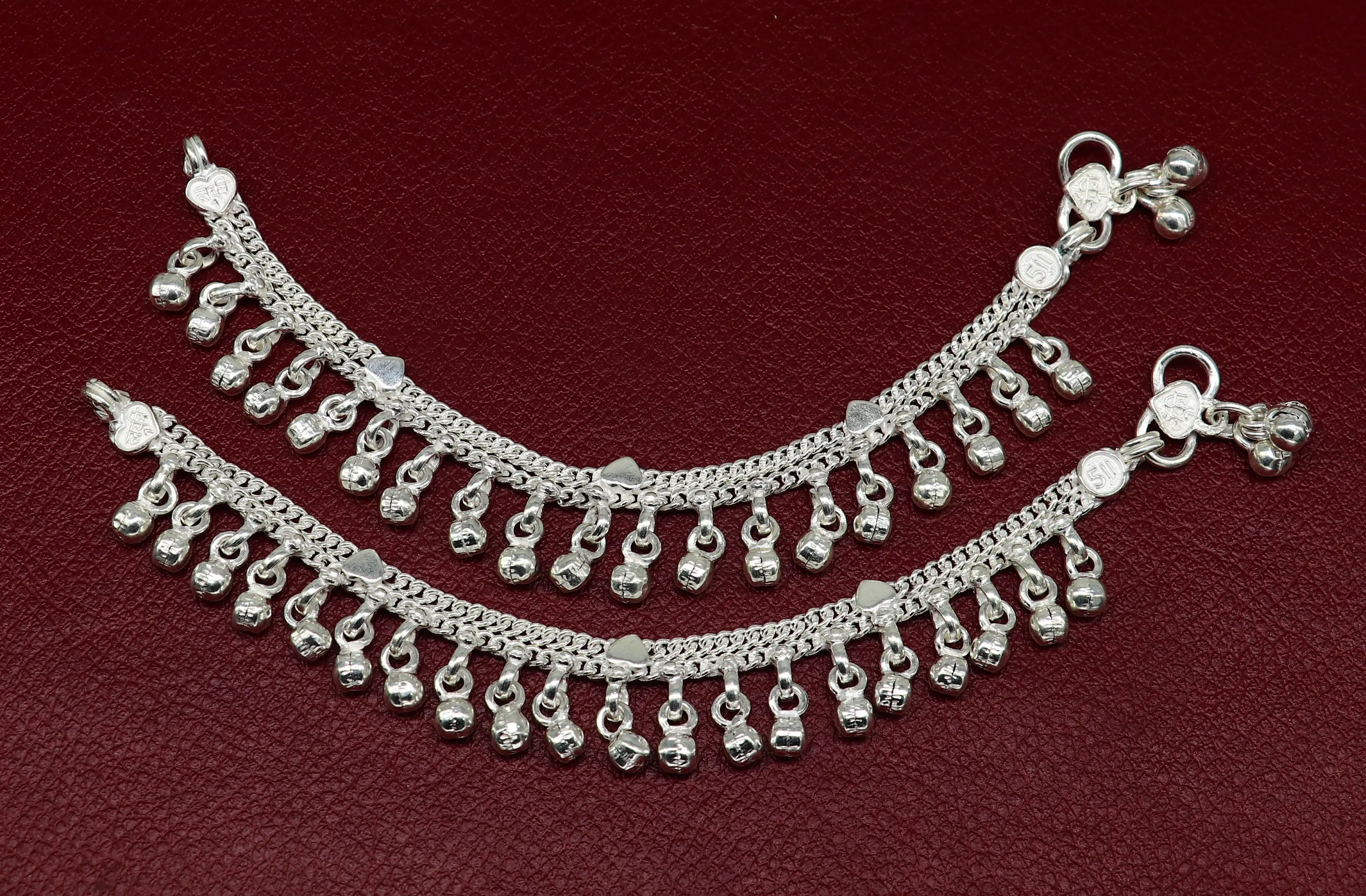 5.5" long Sterling silver customized baby anklets, stunning hanging waved jingling bells, charming noisy ankle bracelet kids jewelry ank411
