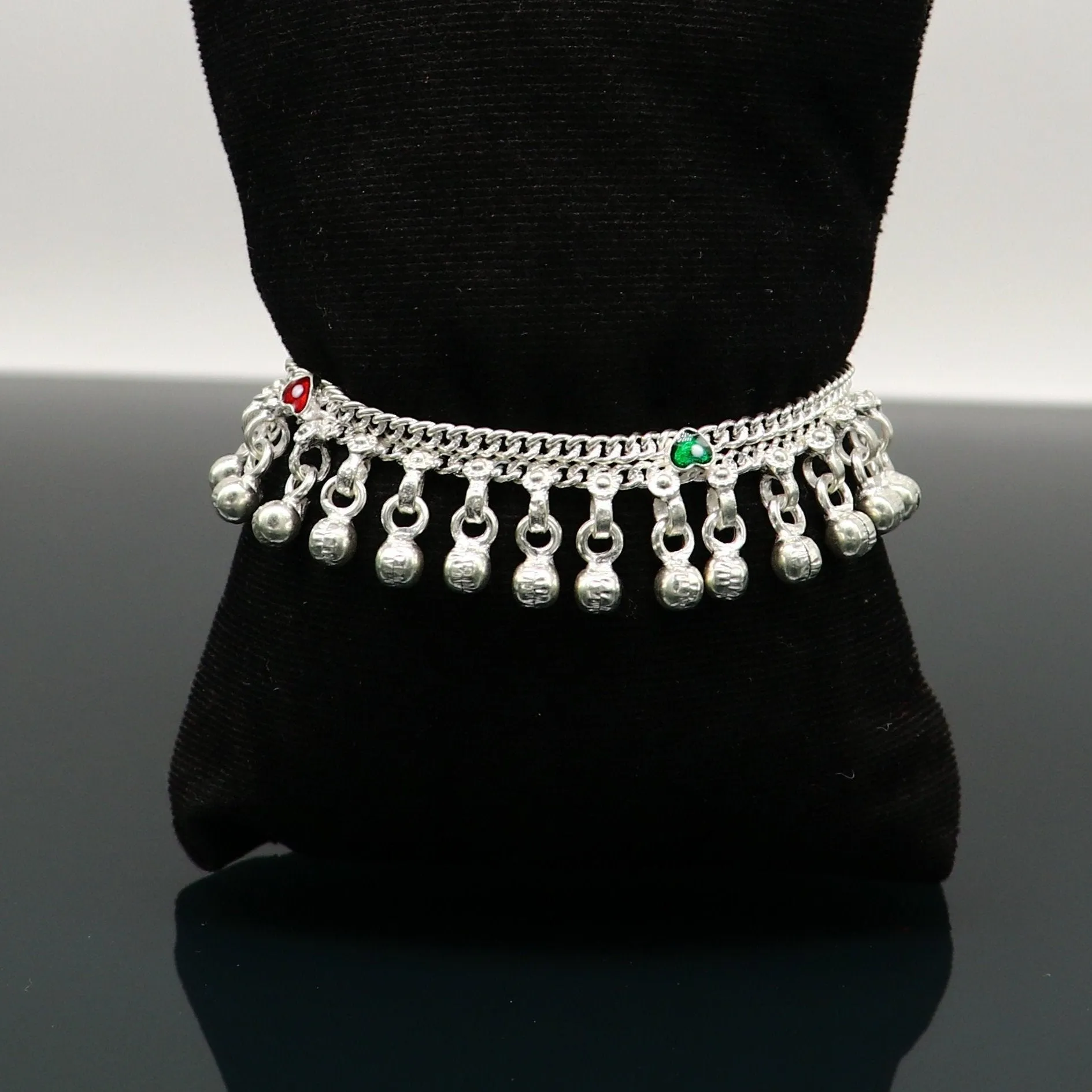 5" long Sterling silver customized baby anklets, stunning hanging waved jingling bells, charming noisy ankle bracelet kids jewelry ank410