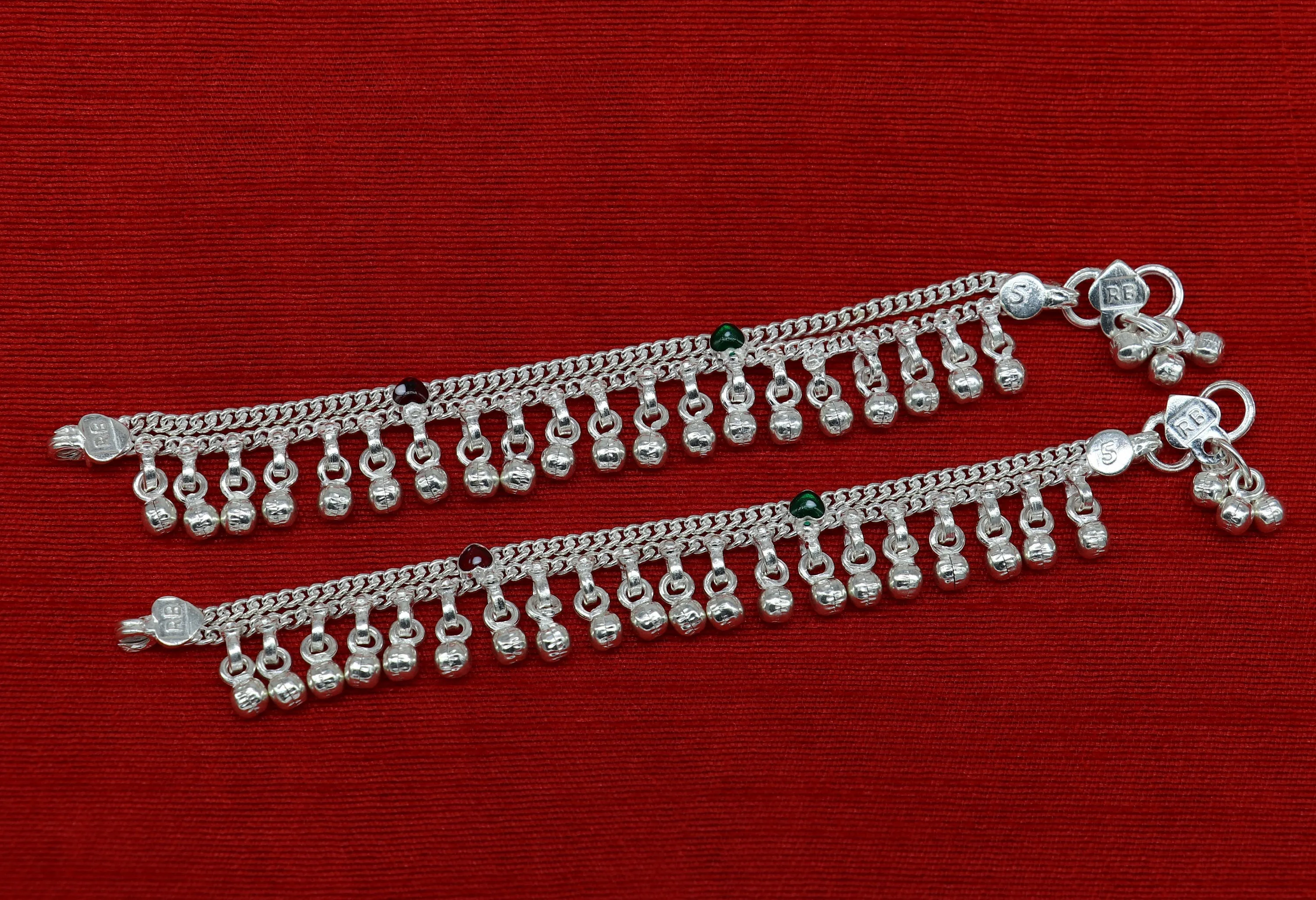 5" long Sterling silver customized baby anklets, stunning hanging waved jingling bells, charming noisy ankle bracelet kids jewelry ank410