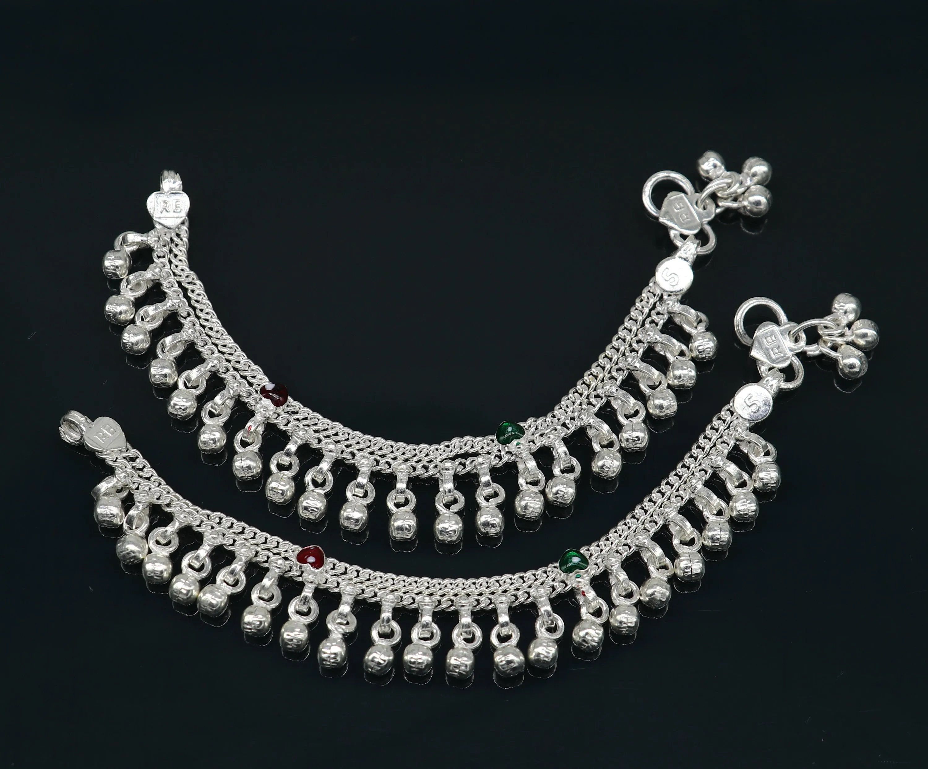 5" long Sterling silver customized baby anklets, stunning hanging waved jingling bells, charming noisy ankle bracelet kids jewelry ank410
