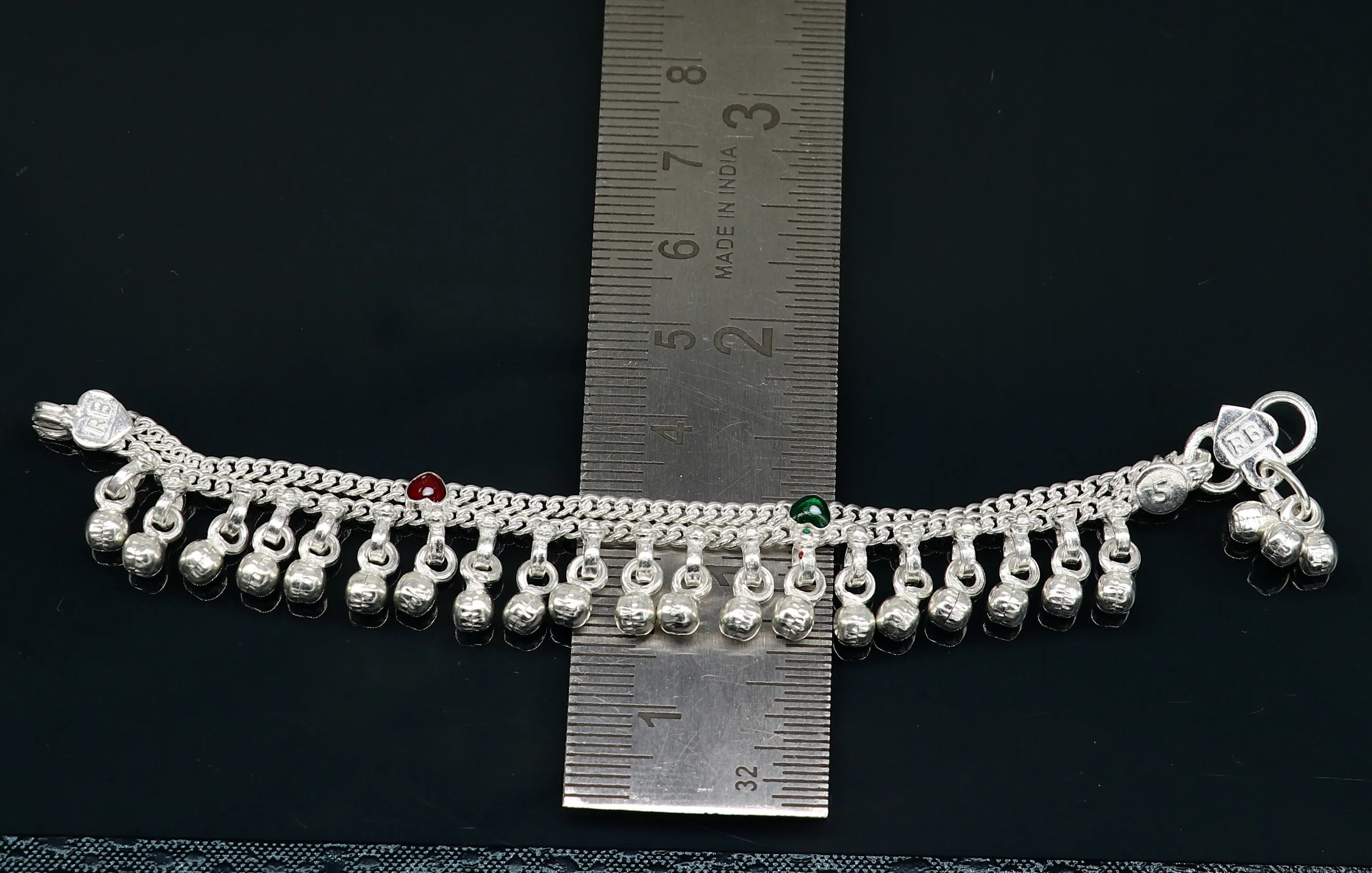 5" long Sterling silver customized baby anklets, stunning hanging waved jingling bells, charming noisy ankle bracelet kids jewelry ank410
