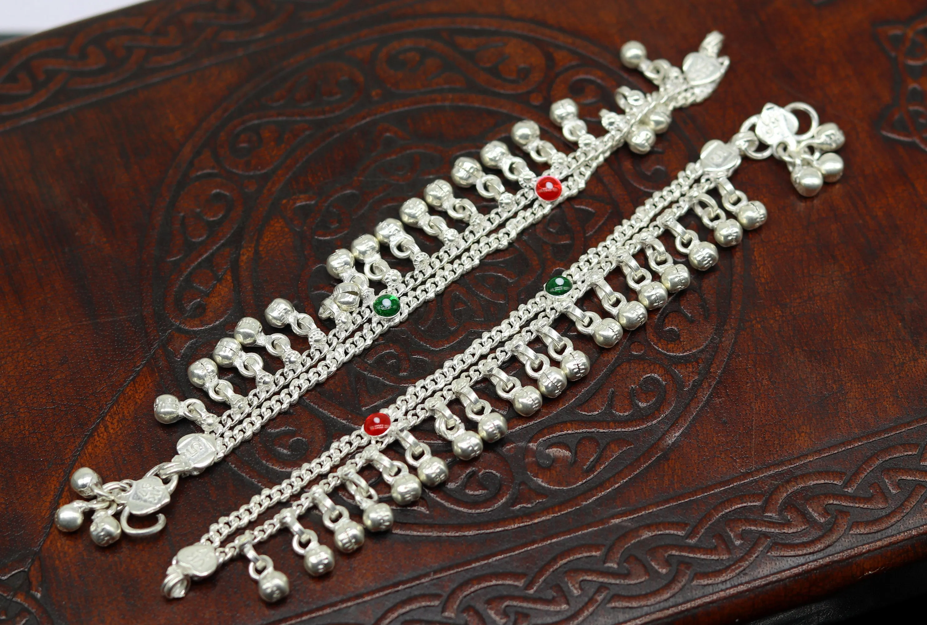 5" new born baby charming anklets bracelet, double chain jingle bells ankle bracelet, unisex gifting kids jewelry, plan shiny jewelry ank258