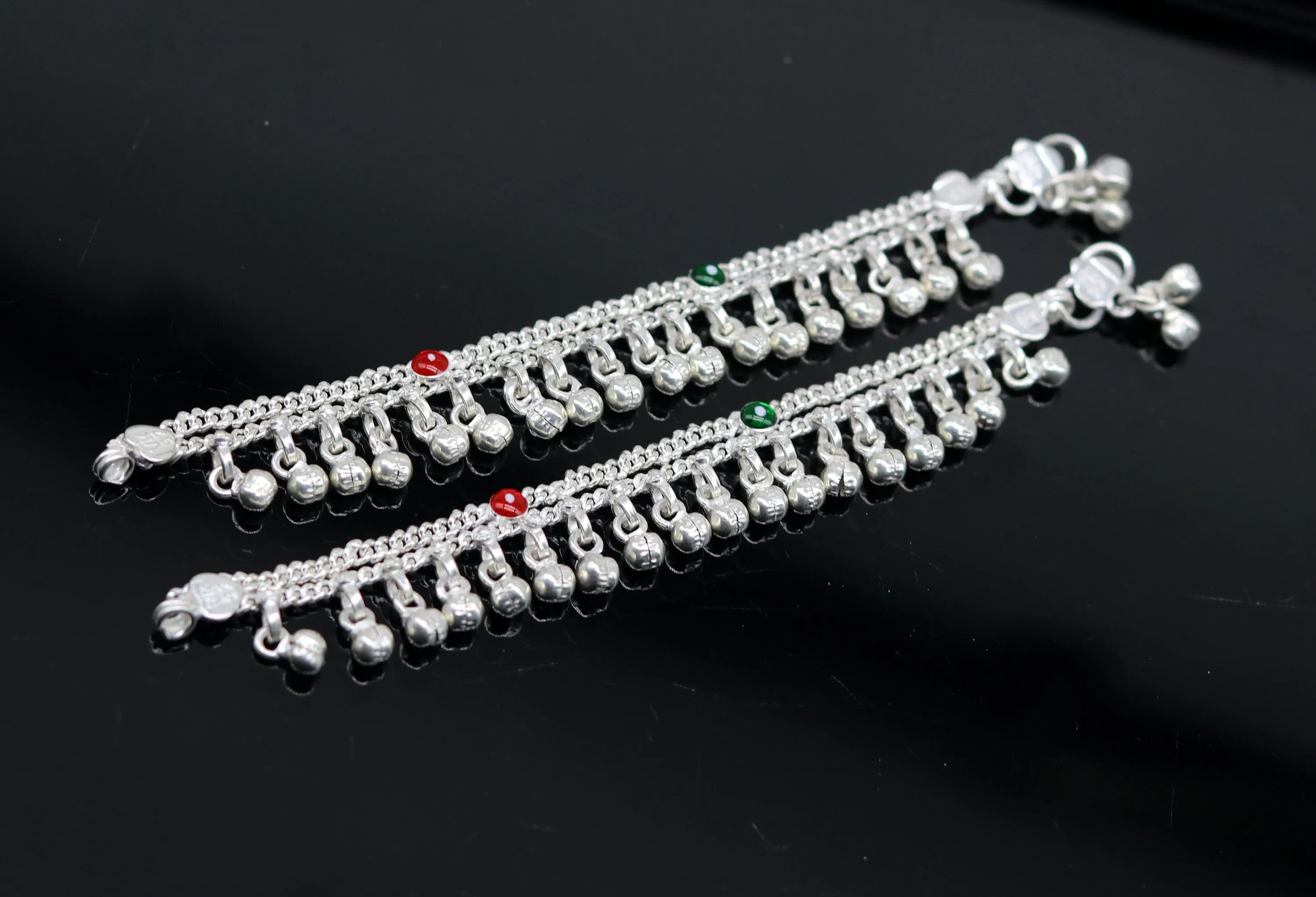 5" new born baby charming anklets bracelet, double chain jingle bells ankle bracelet, unisex gifting kids jewelry, plan shiny jewelry ank258