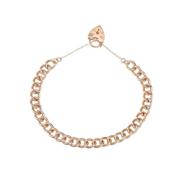 7mm Rose Gold Heart Padlock Bracelet Safety Chain 8 Inch