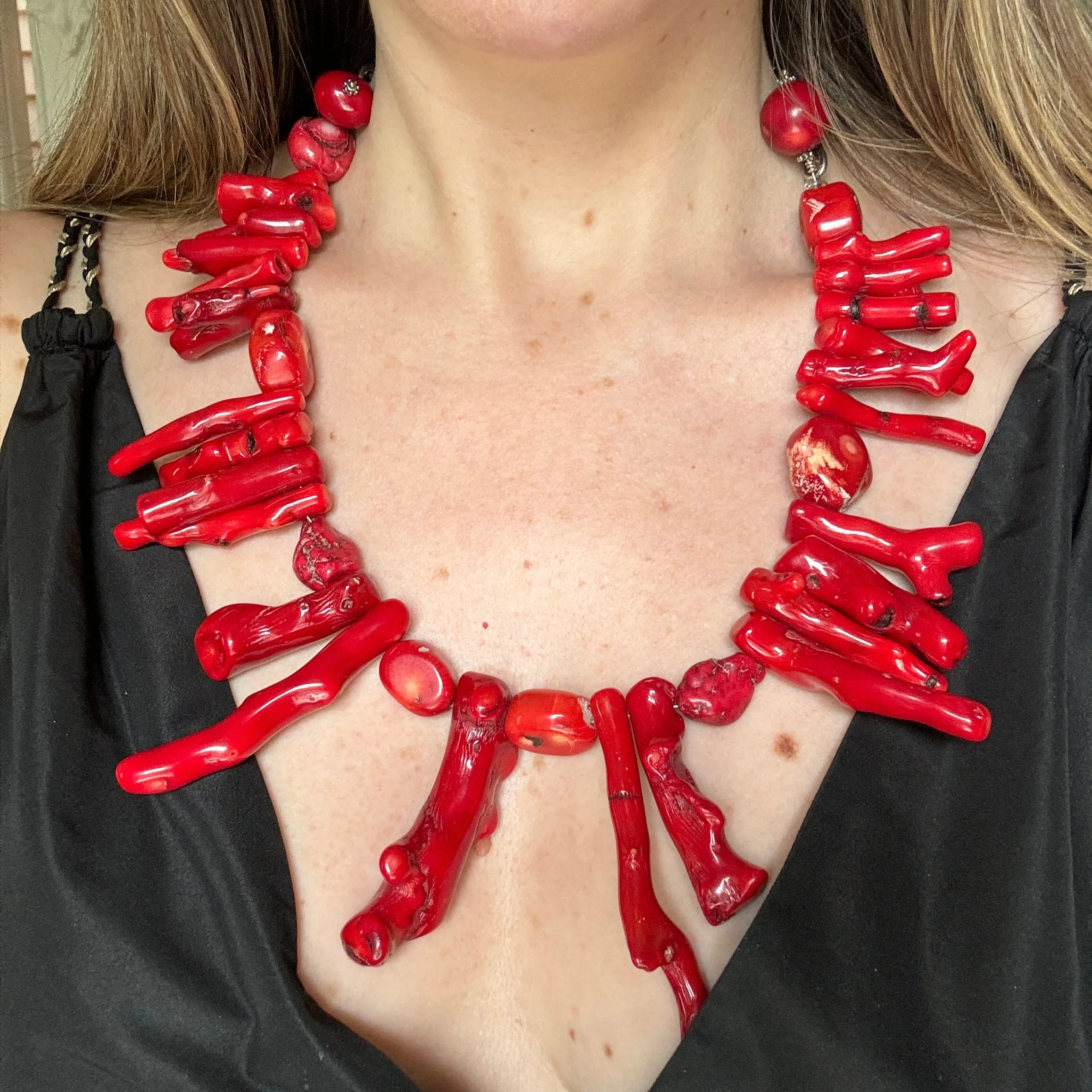 90s Genuine Red Coral Statement Necklace
