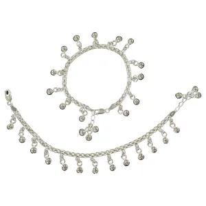 925 Sterling Silver Kids 3mm Mat Chain Designer Bell Anklet - Style#01