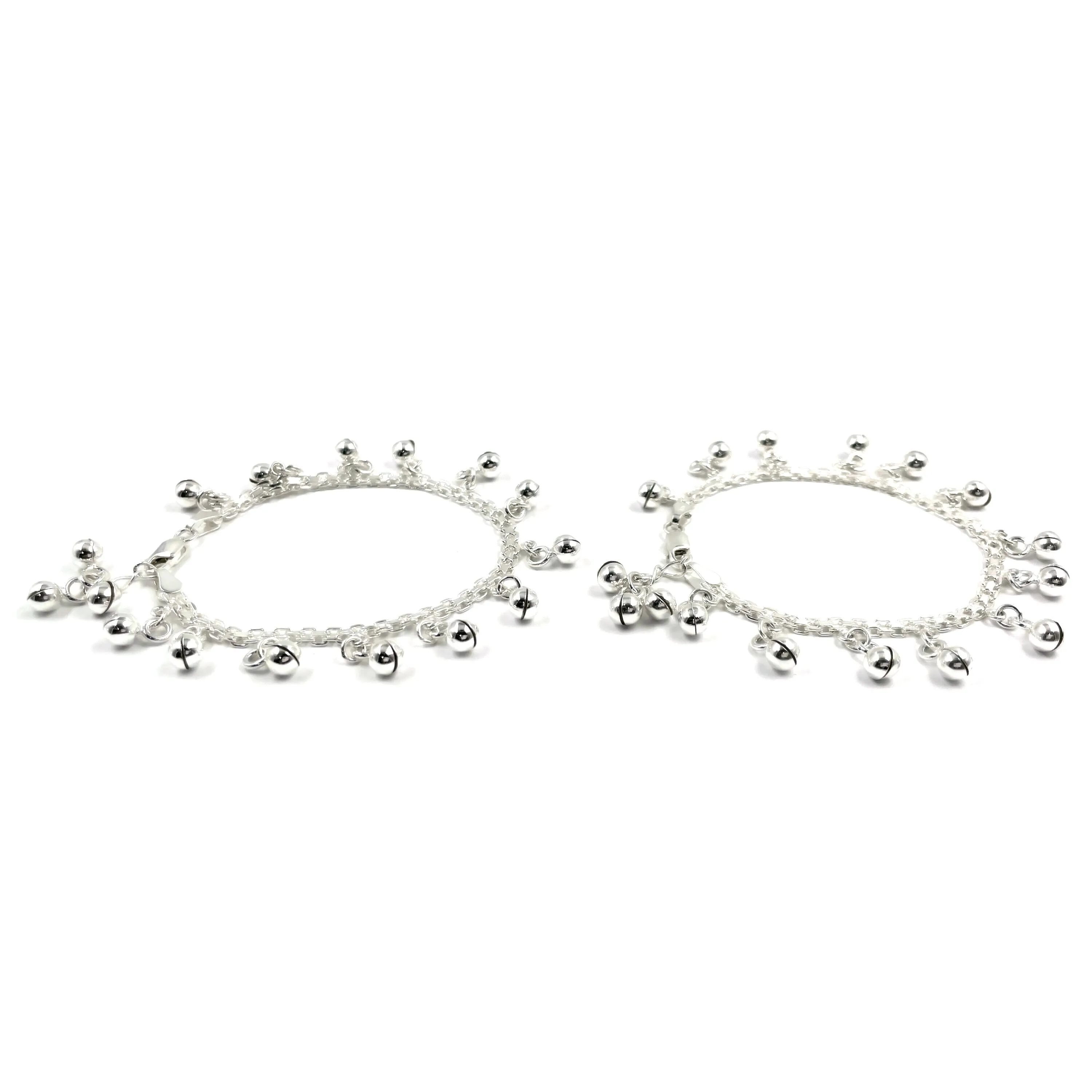 925 Sterling Silver Kids 3mm Mat Chain Designer Bell Anklet - Style#01