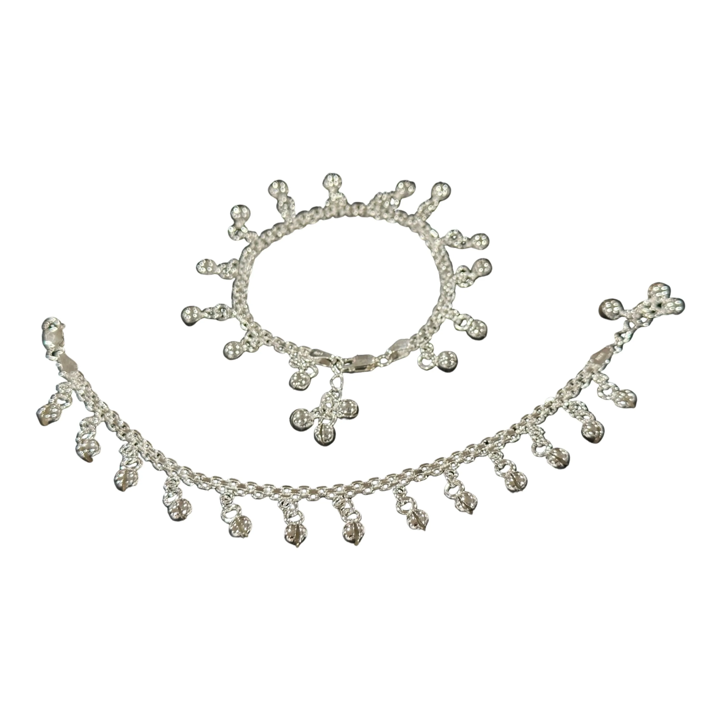 925 Sterling Silver Kids 3mm Mat Chain Designer Bell Anklet - Style#01