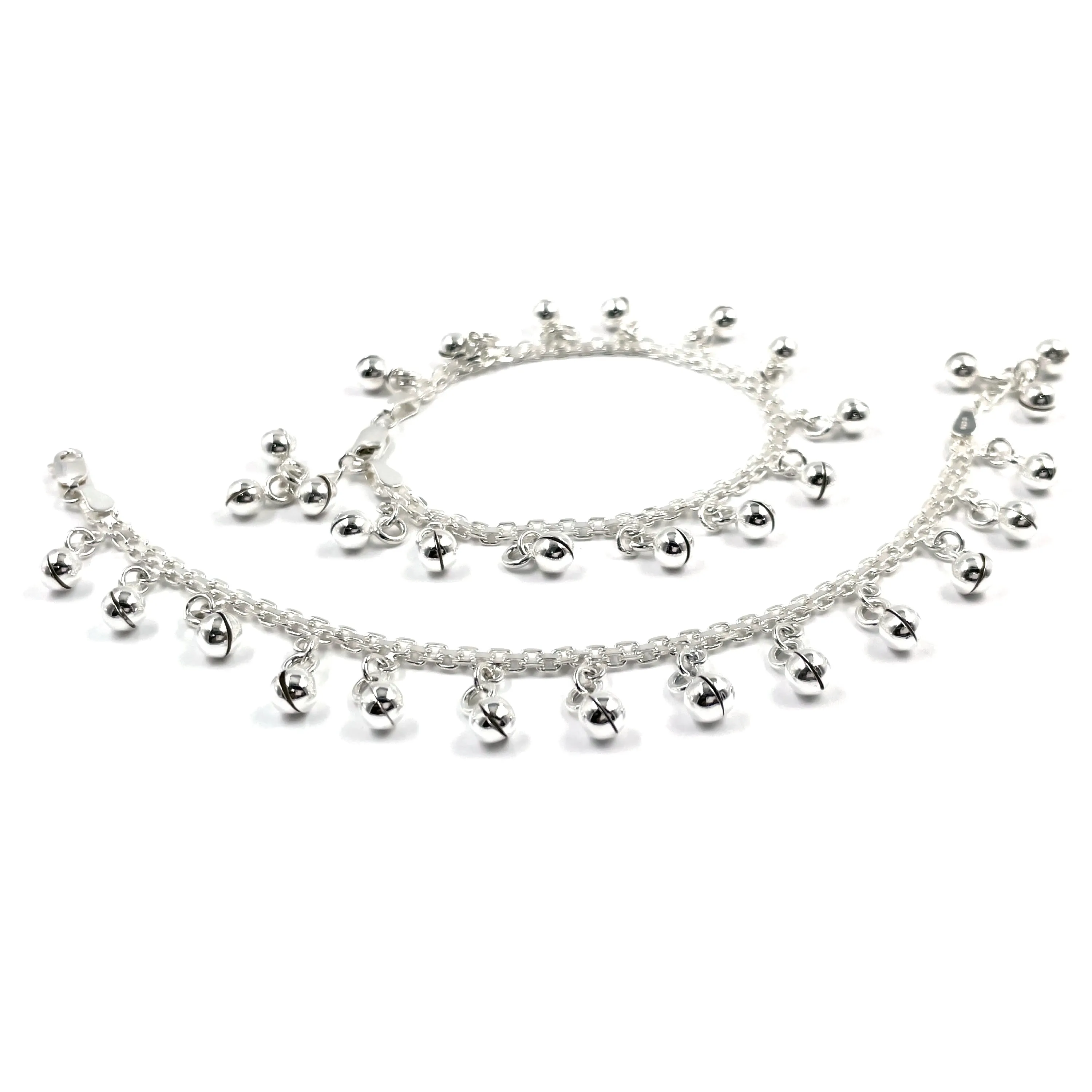 925 Sterling Silver Kids 3mm Mat Chain Designer Bell Anklet - Style#01