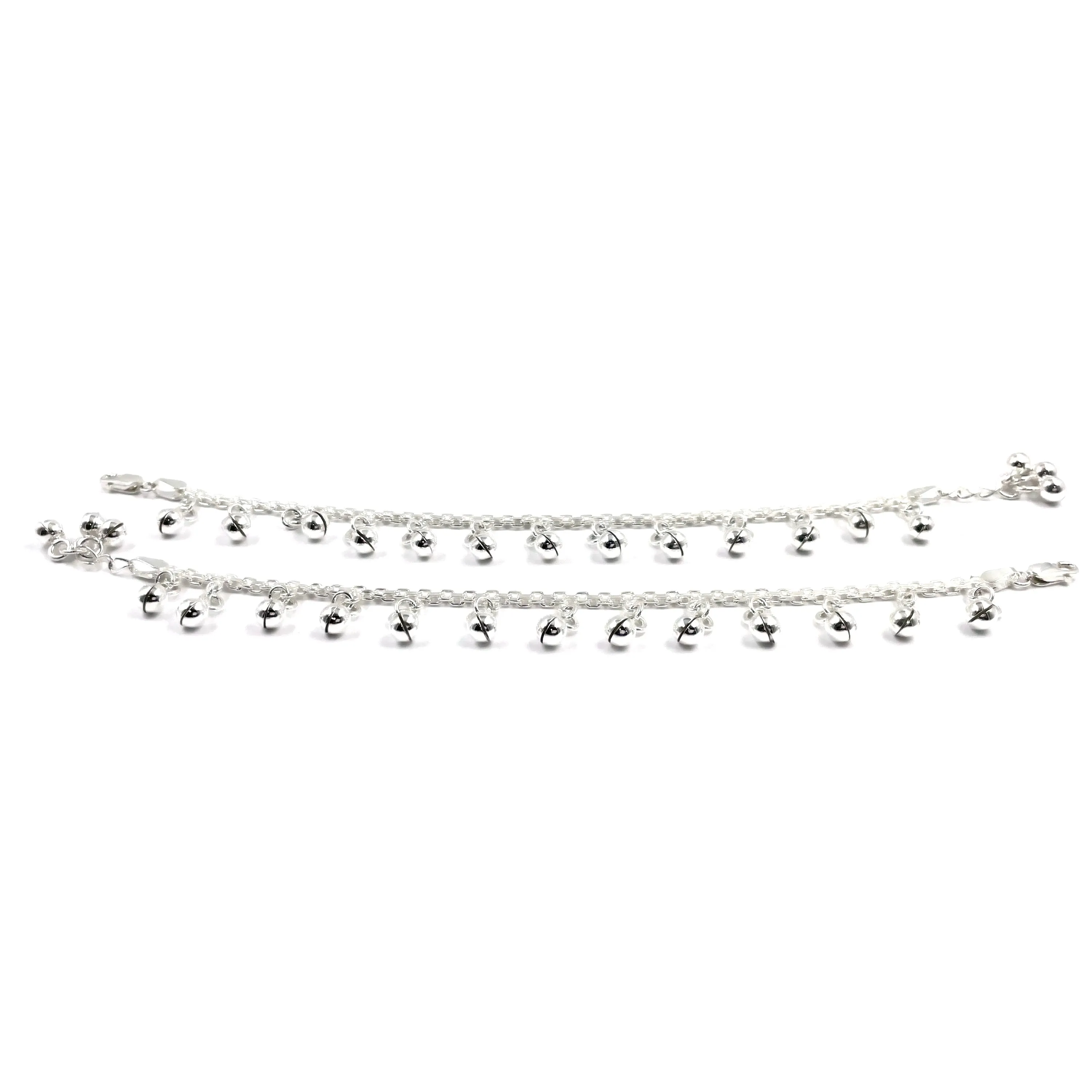 925 Sterling Silver Kids 3mm Mat Chain Designer Bell Anklet - Style#01