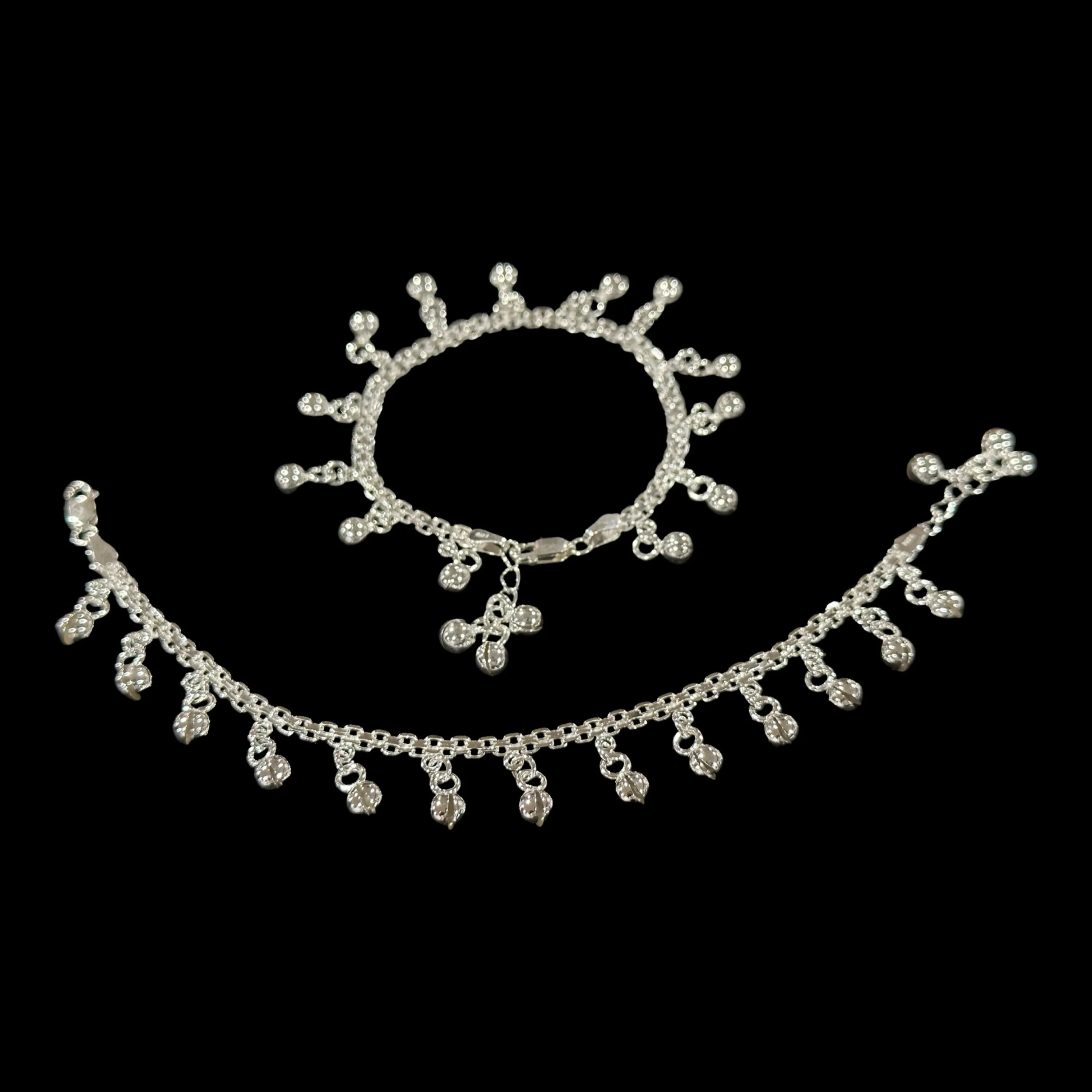 925 Sterling Silver Kids 3mm Mat Chain Designer Bell Anklet - Style#01