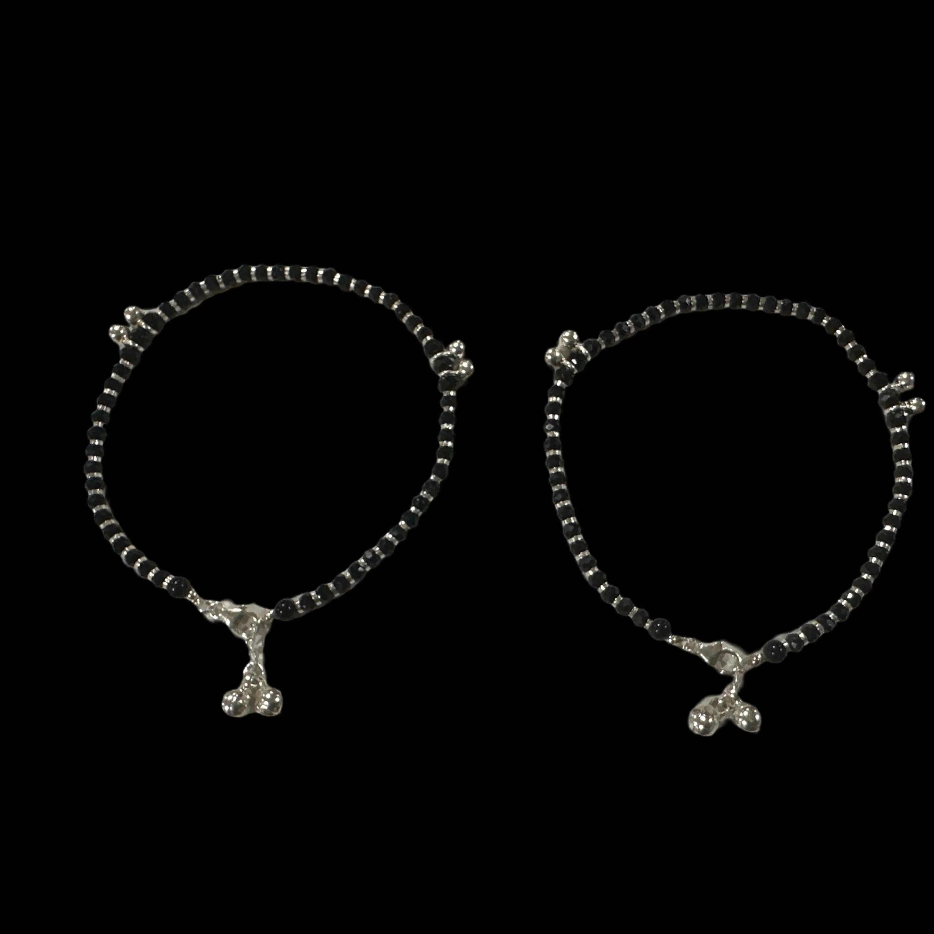 925 Sterling Silver Kids Black Beads Najariya Anklet - Style#03