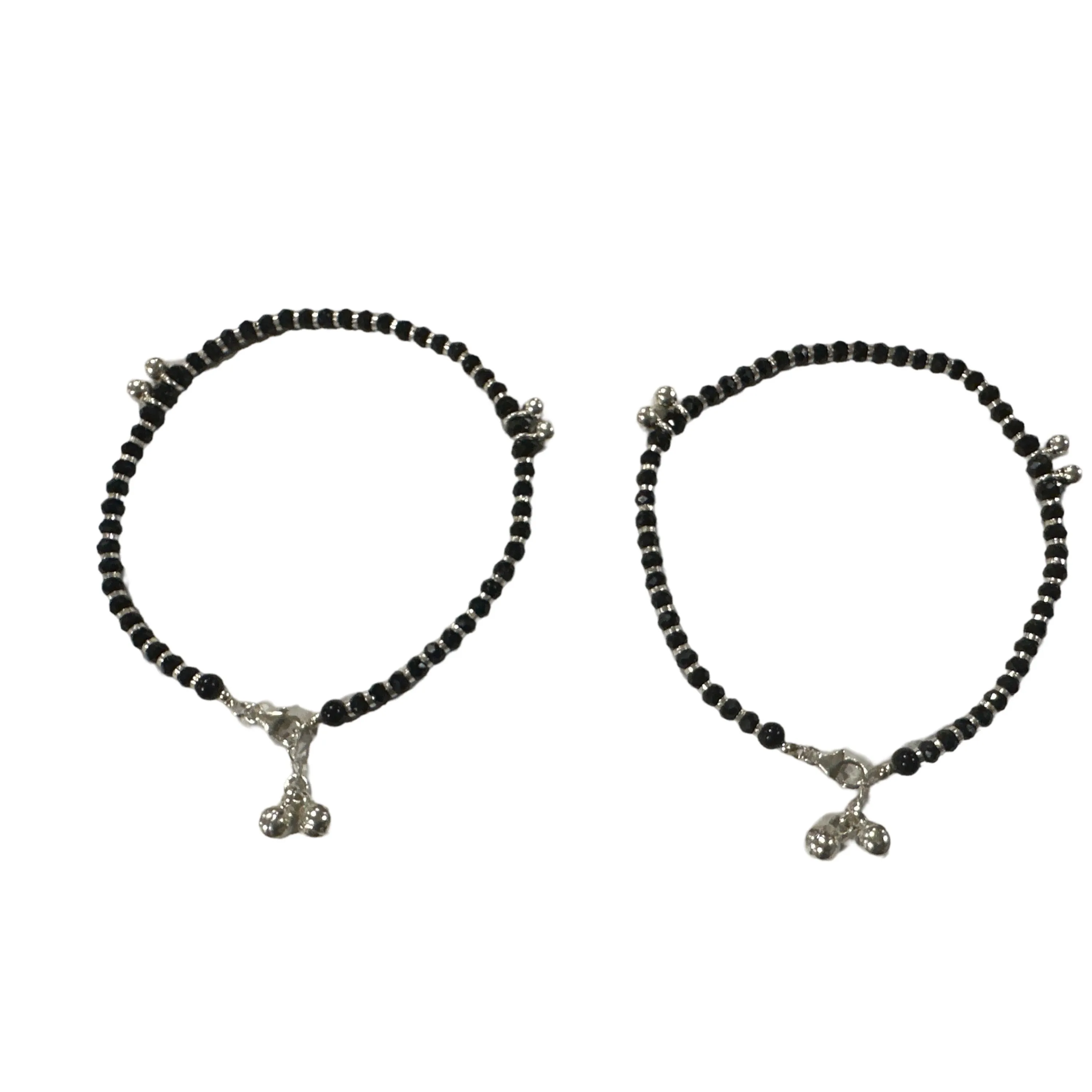 925 Sterling Silver Kids Black Beads Najariya Anklet - Style#03