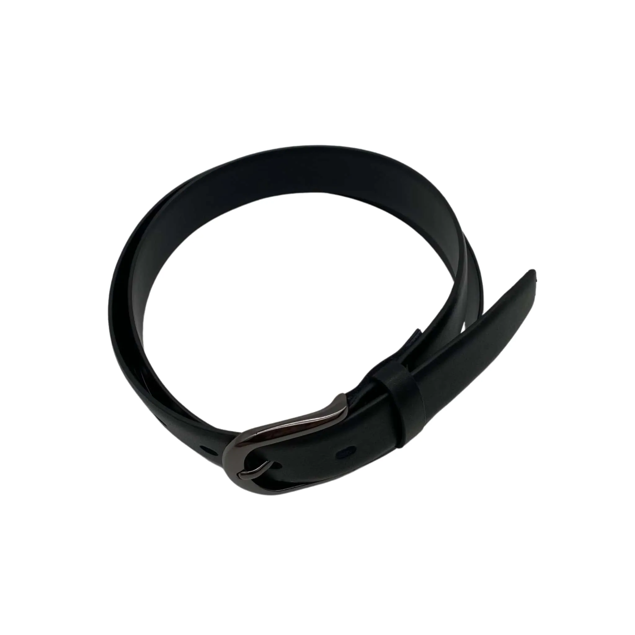 AIDEN - Men's Black Genuine Leather Belt with Black Polished Pin Buckle