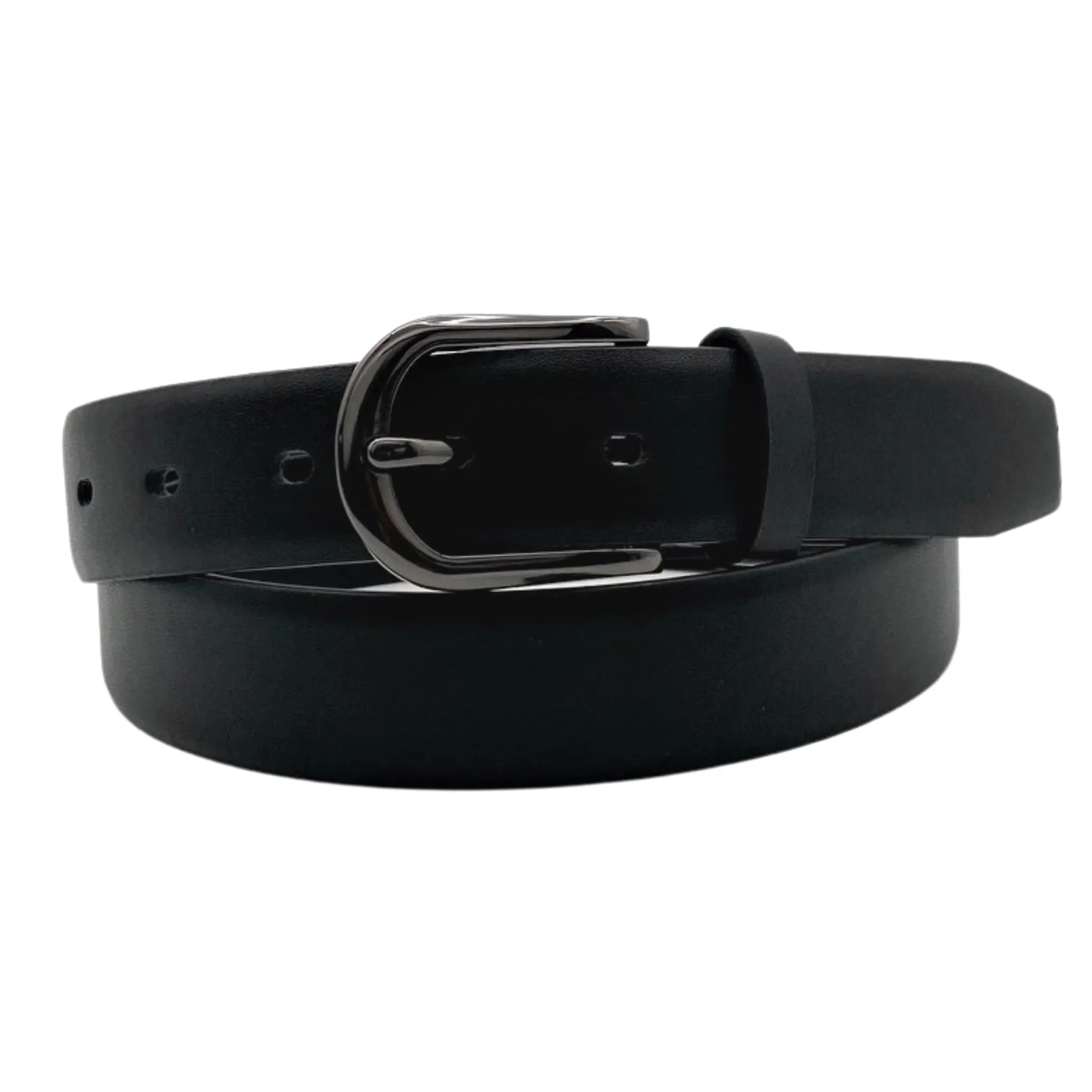 AIDEN - Men's Black Genuine Leather Belt with Black Polished Pin Buckle