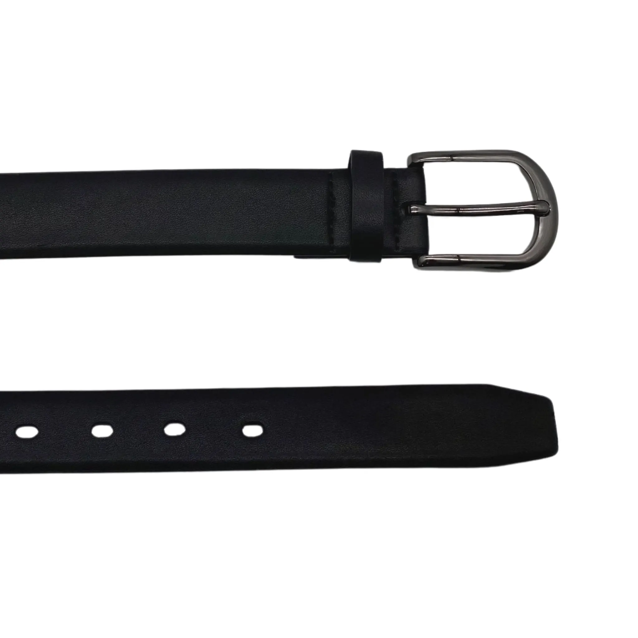 AIDEN - Men's Black Genuine Leather Belt with Black Polished Pin Buckle