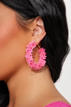 All About Flowers Hoop Earrings - Pink