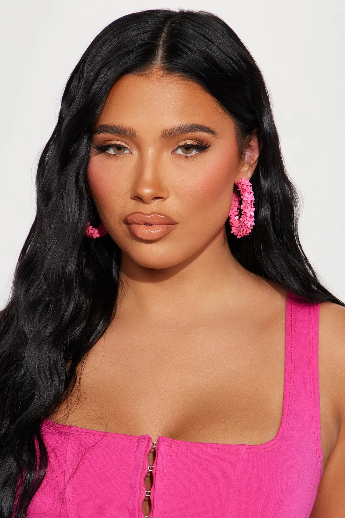 All About Flowers Hoop Earrings - Pink