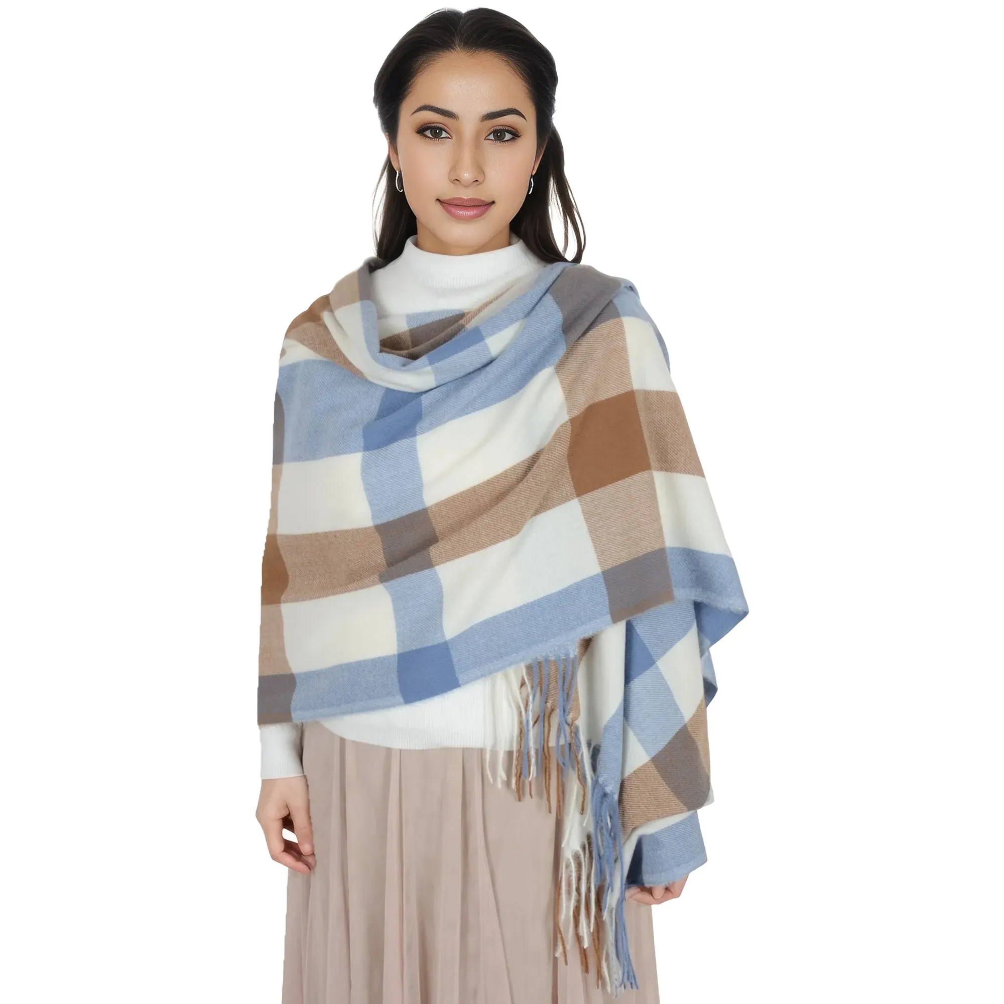 Anna-Kaci Classic Plaid Winter Scarf Soft Cashmere Feel Wrap Shawl Check Tassel Scarves for Women