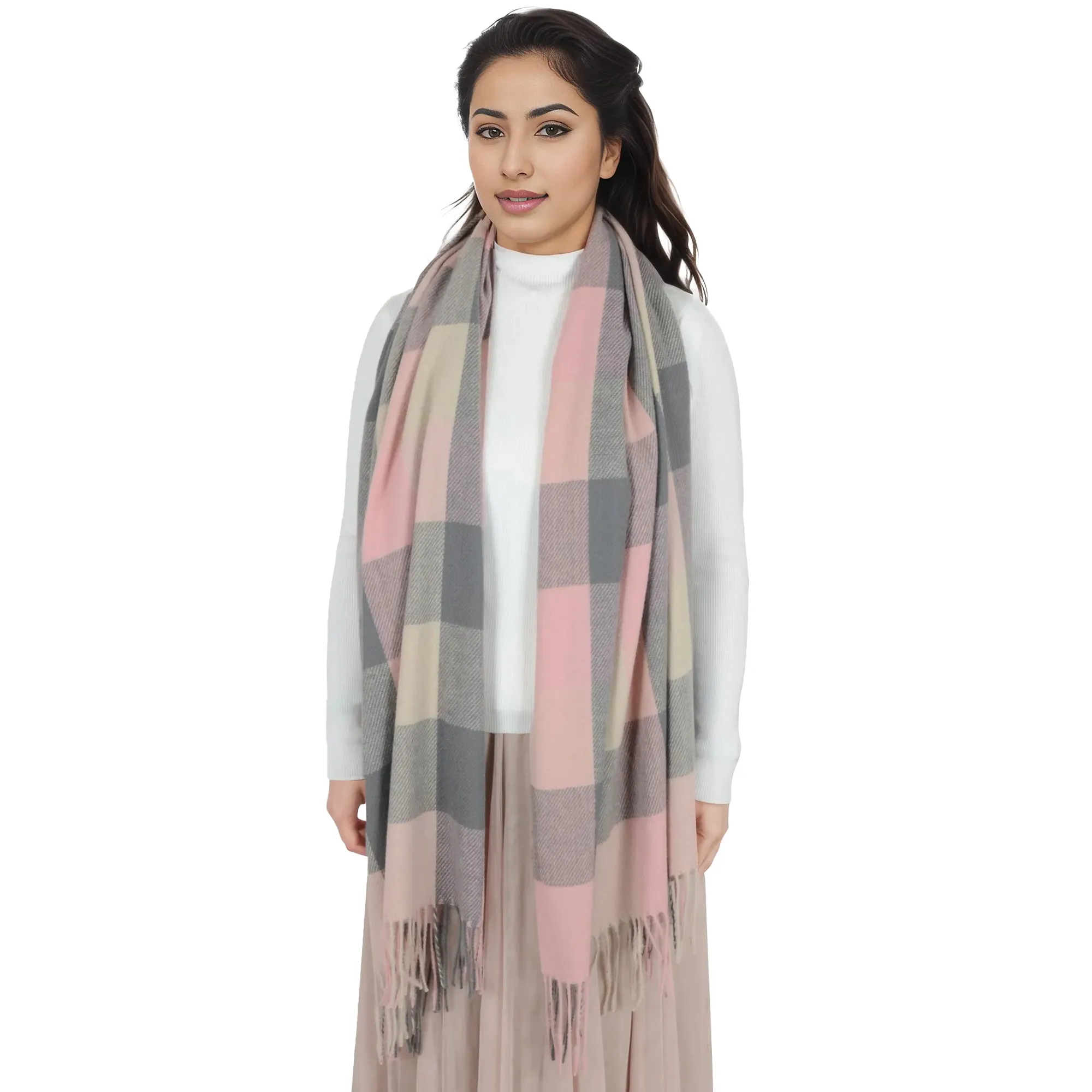 Anna-Kaci Classic Plaid Winter Scarf Soft Cashmere Feel Wrap Shawl Check Tassel Scarves for Women