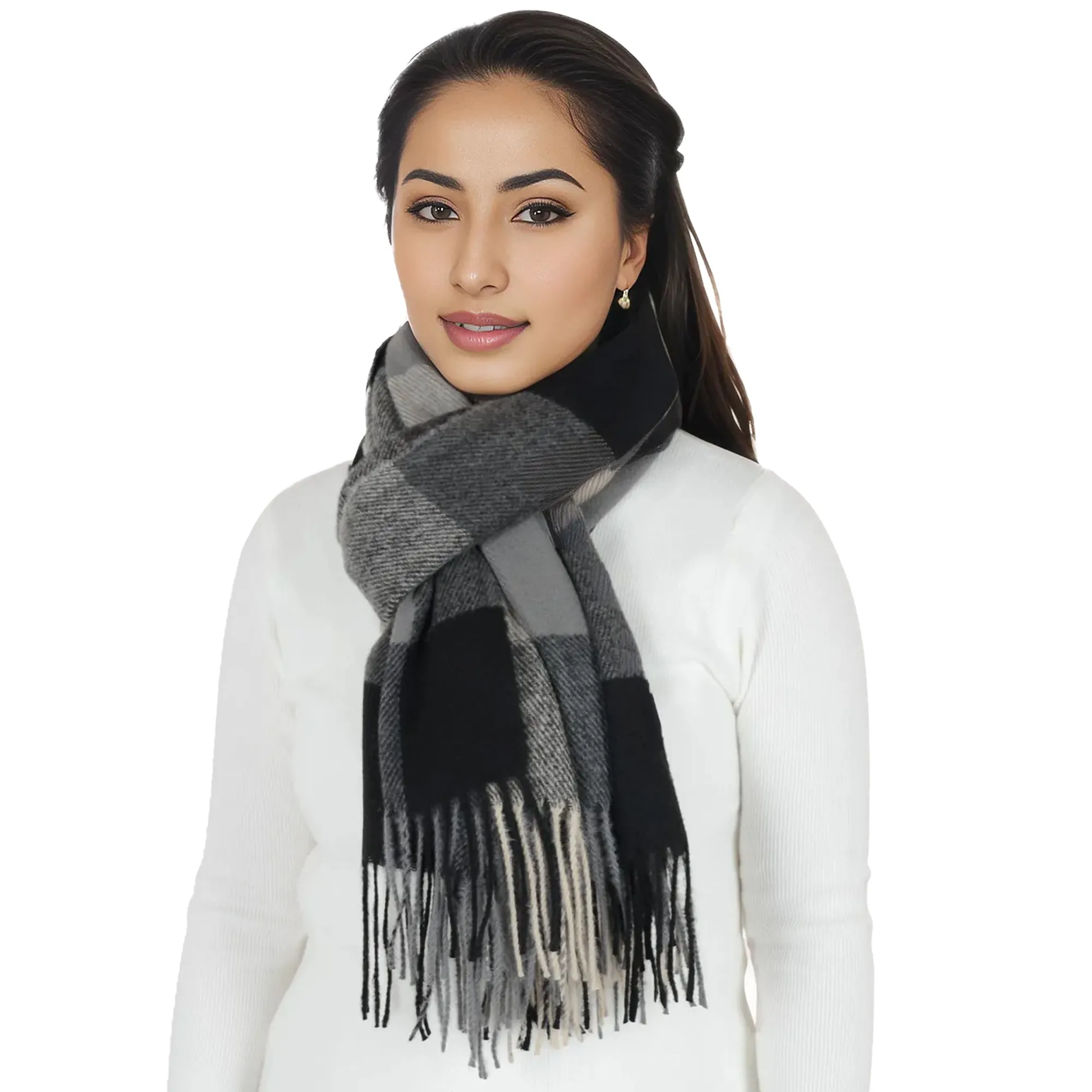 Anna-Kaci Classic Plaid Winter Scarf Soft Cashmere Feel Wrap Shawl Check Tassel Scarves for Women