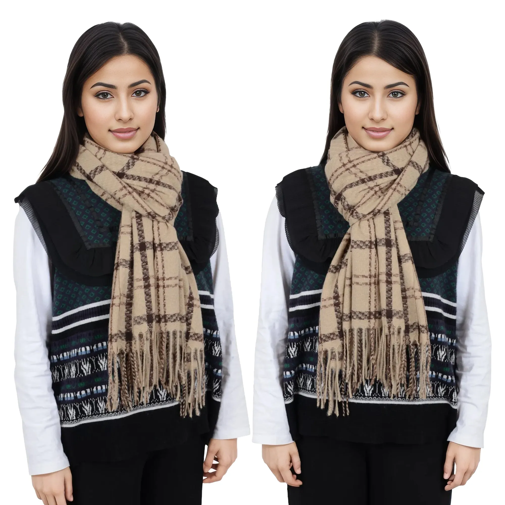 Anna-Kaci Classic Plaid Winter Scarf Soft Cashmere Feel Wrap Shawl Check Tassel Scarves for Women