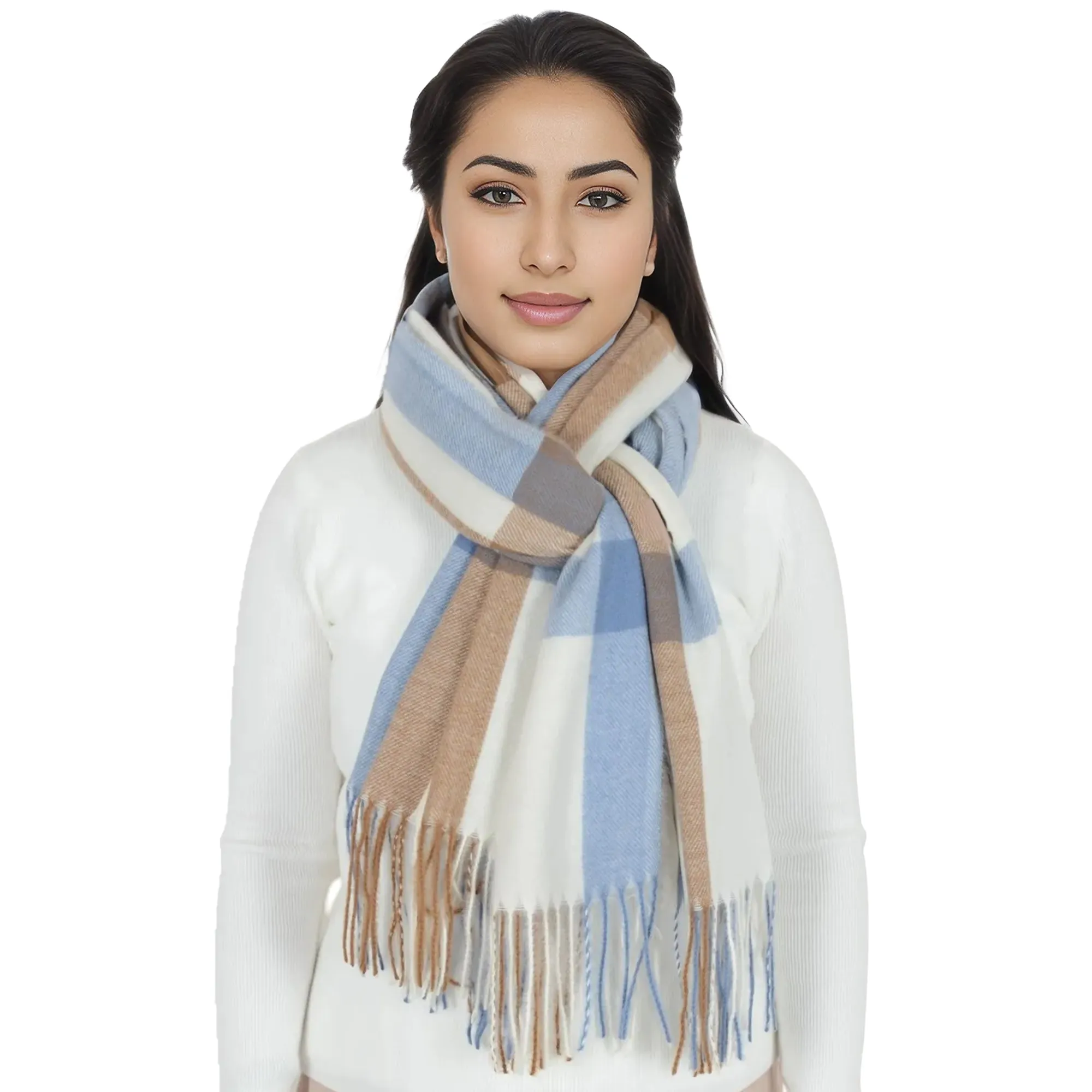 Anna-Kaci Classic Plaid Winter Scarf Soft Cashmere Feel Wrap Shawl Check Tassel Scarves for Women