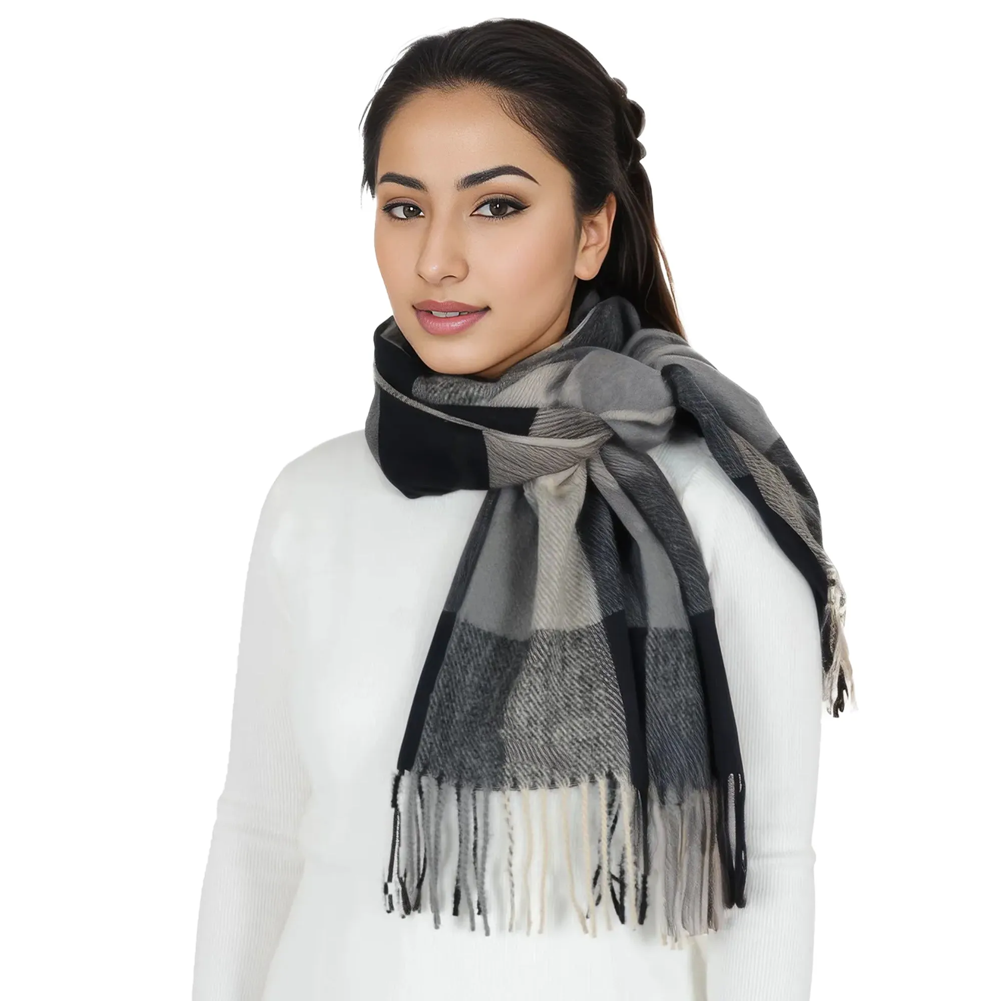 Anna-Kaci Classic Plaid Winter Scarf Soft Cashmere Feel Wrap Shawl Check Tassel Scarves for Women
