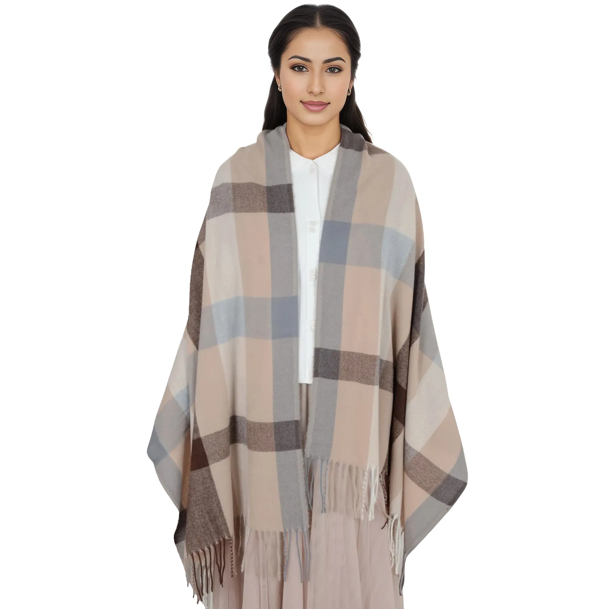 Anna-Kaci Classic Plaid Winter Scarf Soft Cashmere Feel Wrap Shawl Check Tassel Scarves for Women