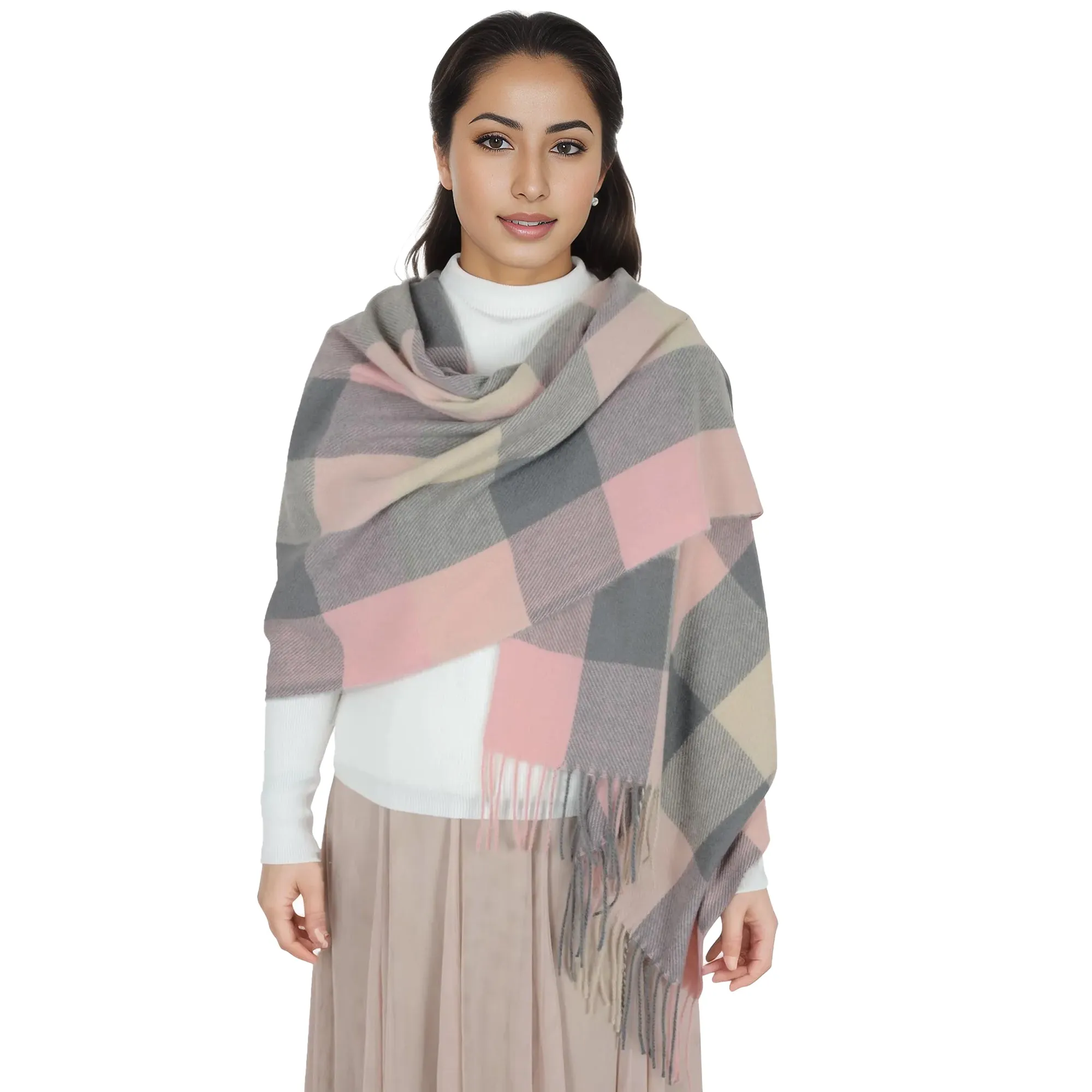 Anna-Kaci Classic Plaid Winter Scarf Soft Cashmere Feel Wrap Shawl Check Tassel Scarves for Women
