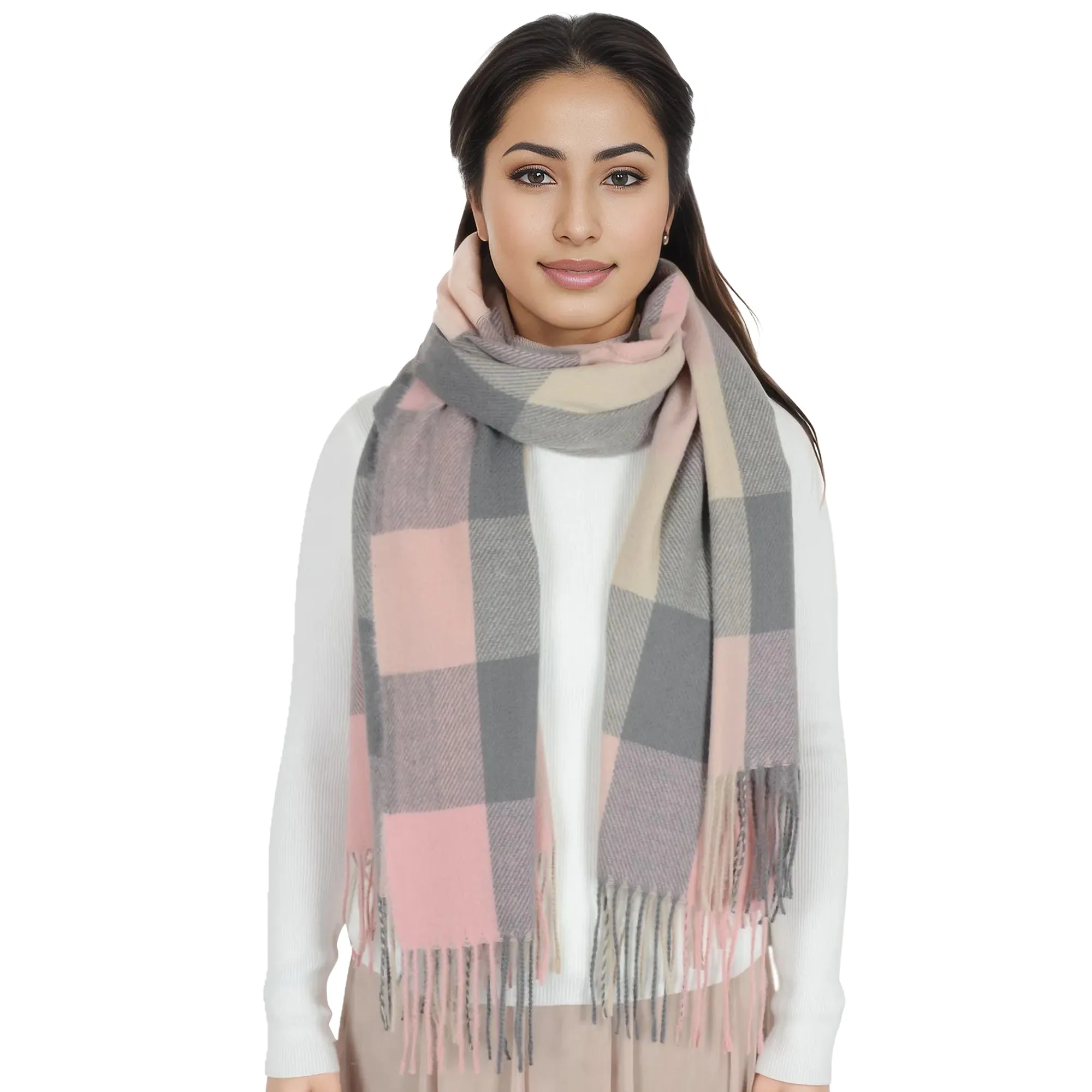 Anna-Kaci Classic Plaid Winter Scarf Soft Cashmere Feel Wrap Shawl Check Tassel Scarves for Women
