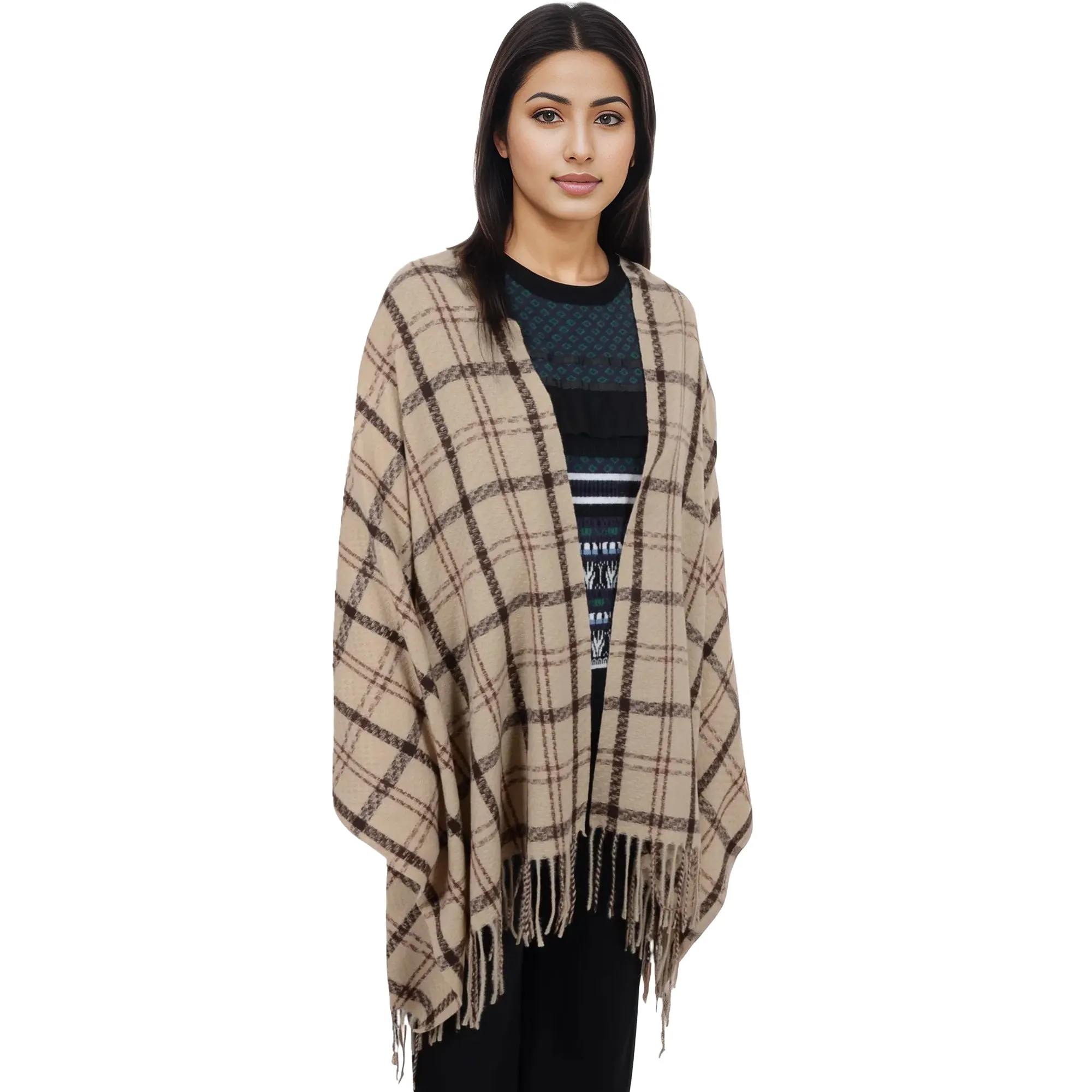 Anna-Kaci Classic Plaid Winter Scarf Soft Cashmere Feel Wrap Shawl Check Tassel Scarves for Women
