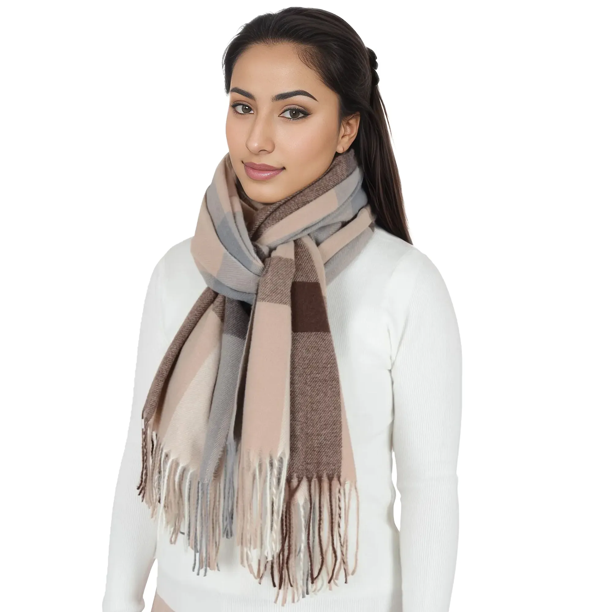 Anna-Kaci Classic Plaid Winter Scarf Soft Cashmere Feel Wrap Shawl Check Tassel Scarves for Women