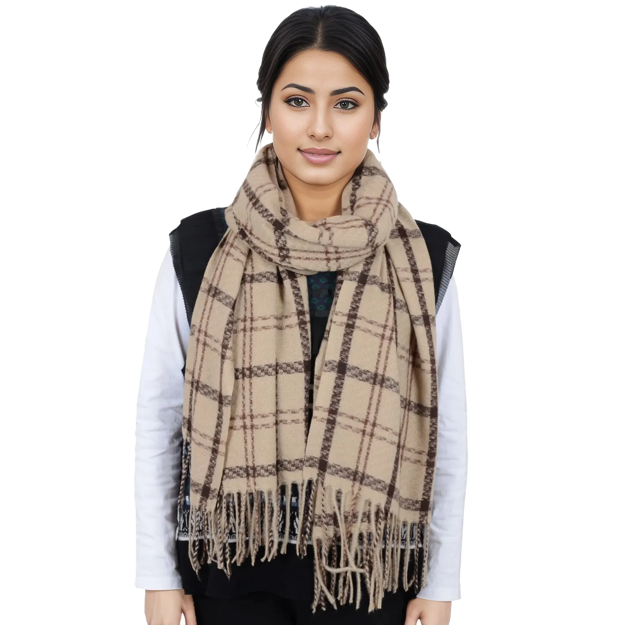 Anna-Kaci Classic Plaid Winter Scarf Soft Cashmere Feel Wrap Shawl Check Tassel Scarves for Women