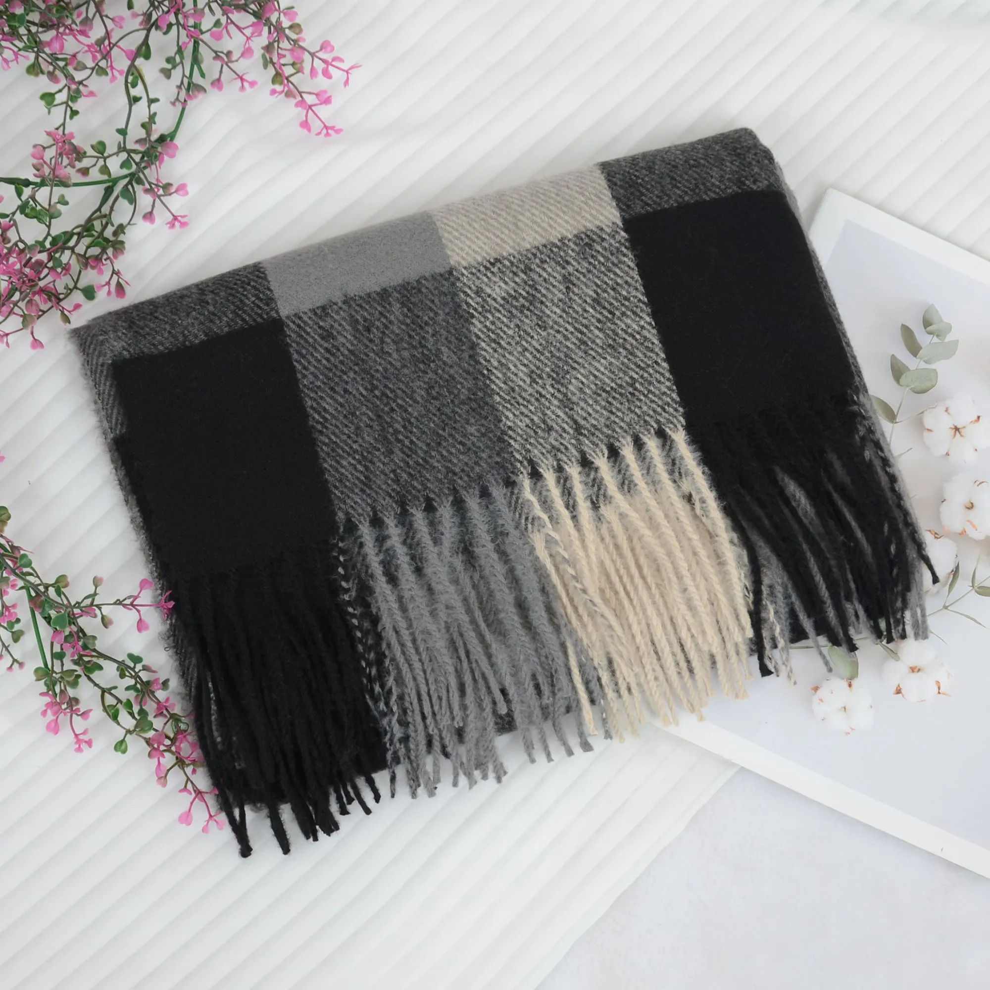 Anna-Kaci Classic Plaid Winter Scarf Soft Cashmere Feel Wrap Shawl Check Tassel Scarves for Women