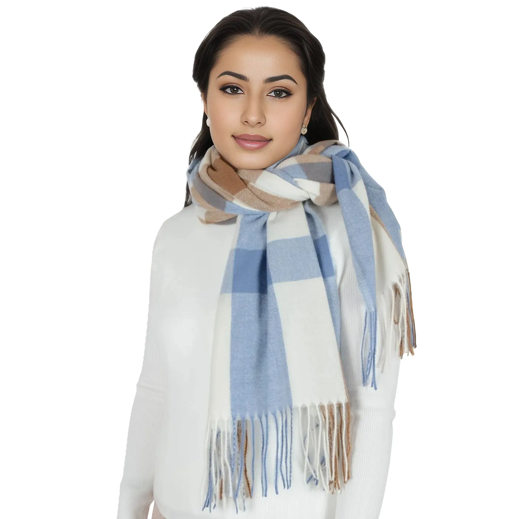 Anna-Kaci Classic Plaid Winter Scarf Soft Cashmere Feel Wrap Shawl Check Tassel Scarves for Women
