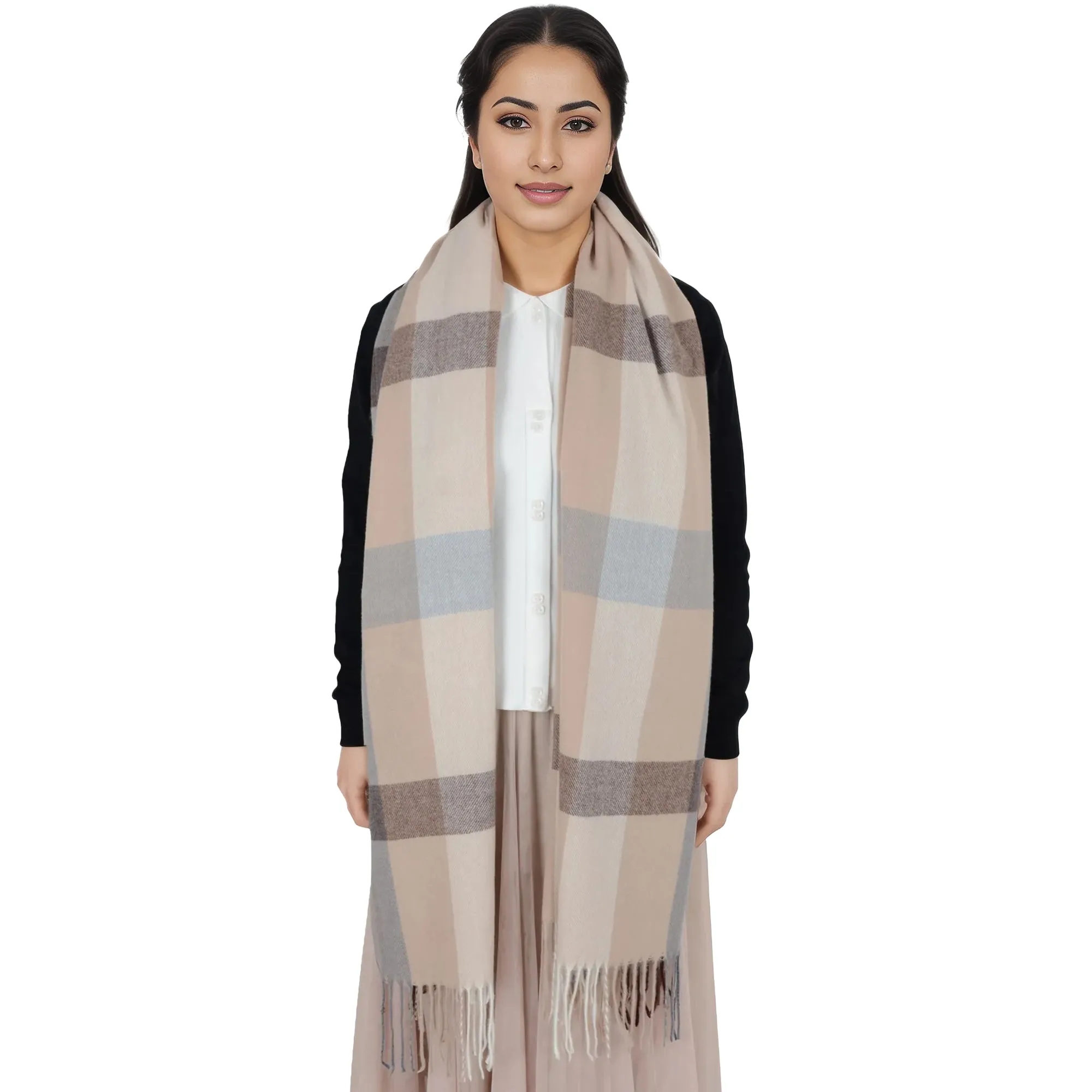 Anna-Kaci Classic Plaid Winter Scarf Soft Cashmere Feel Wrap Shawl Check Tassel Scarves for Women
