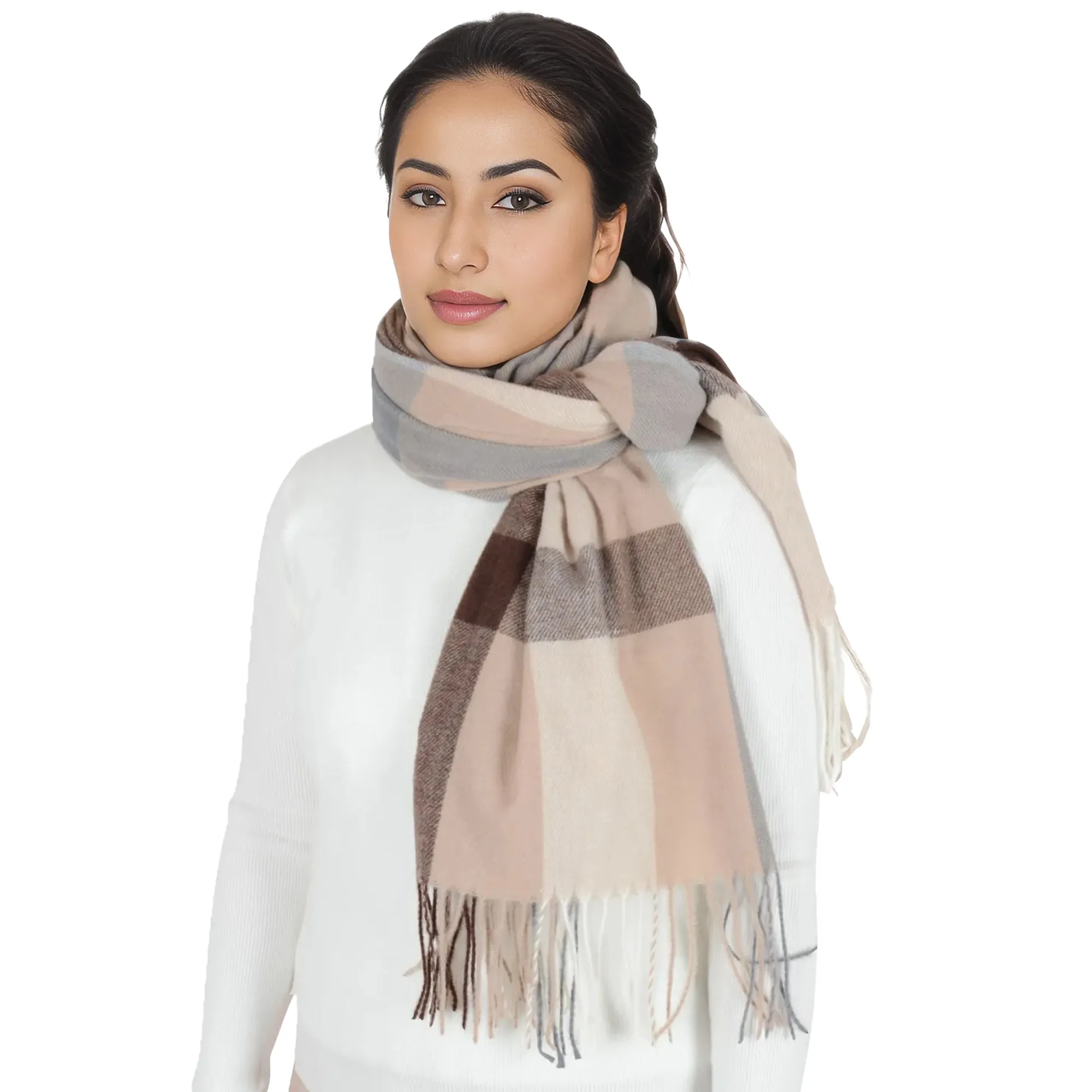 Anna-Kaci Classic Plaid Winter Scarf Soft Cashmere Feel Wrap Shawl Check Tassel Scarves for Women