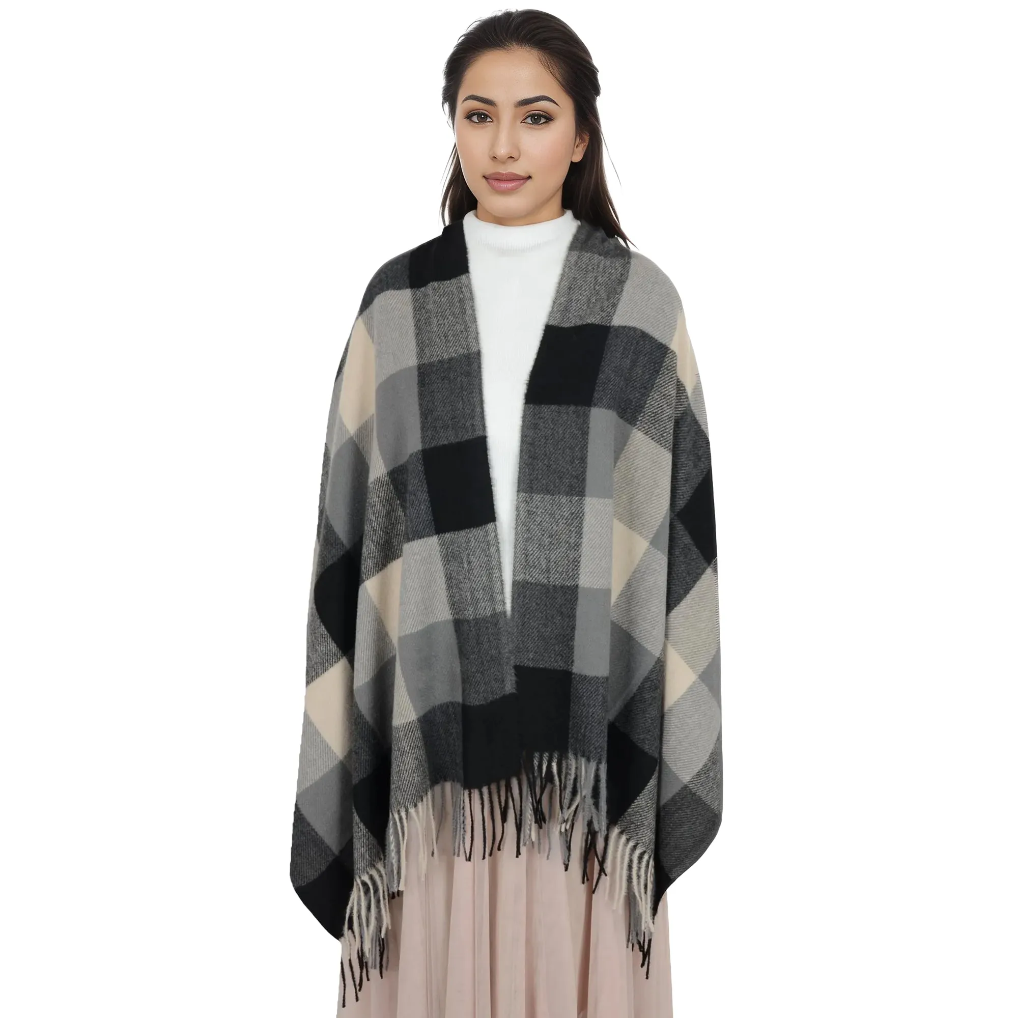 Anna-Kaci Classic Plaid Winter Scarf Soft Cashmere Feel Wrap Shawl Check Tassel Scarves for Women