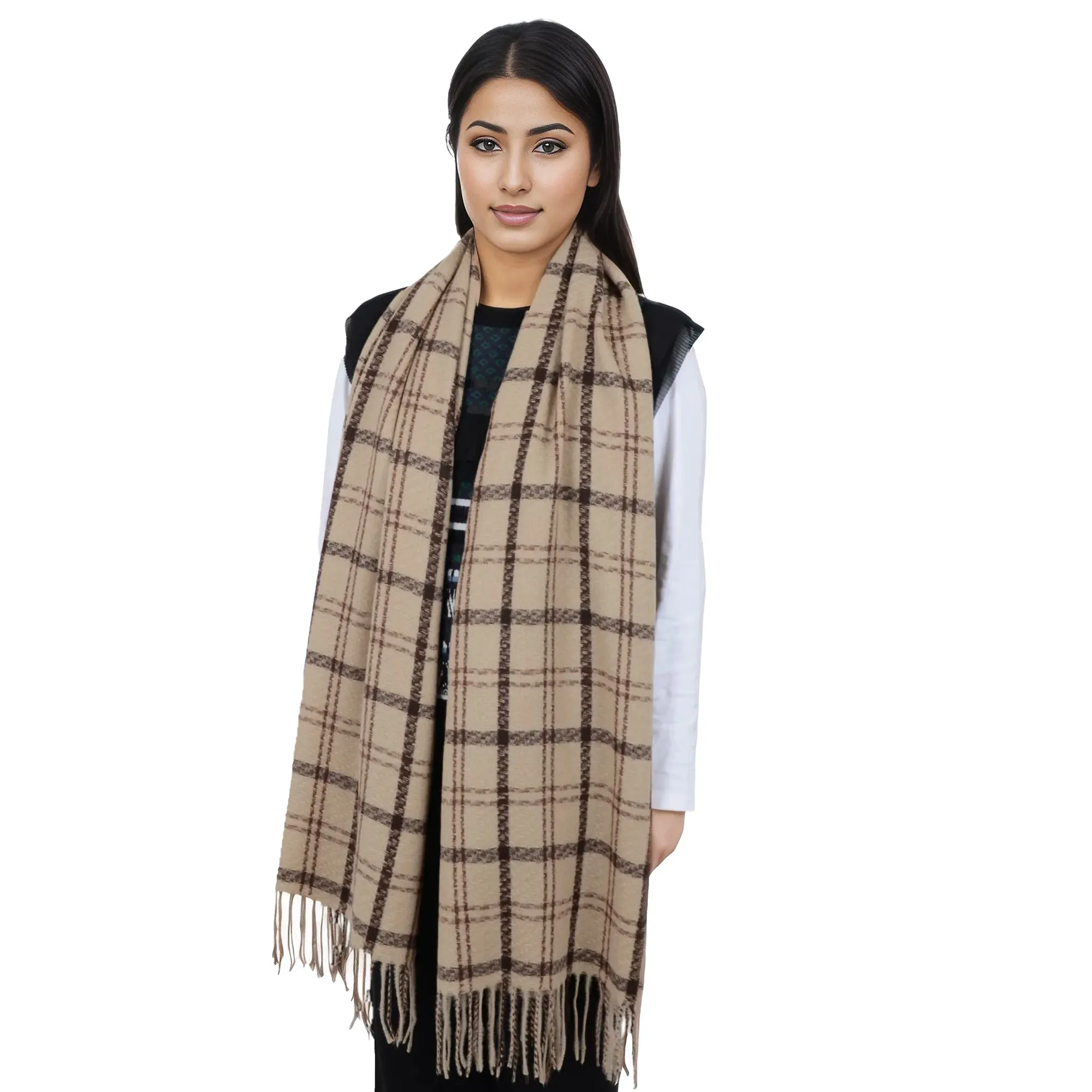 Anna-Kaci Classic Plaid Winter Scarf Soft Cashmere Feel Wrap Shawl Check Tassel Scarves for Women