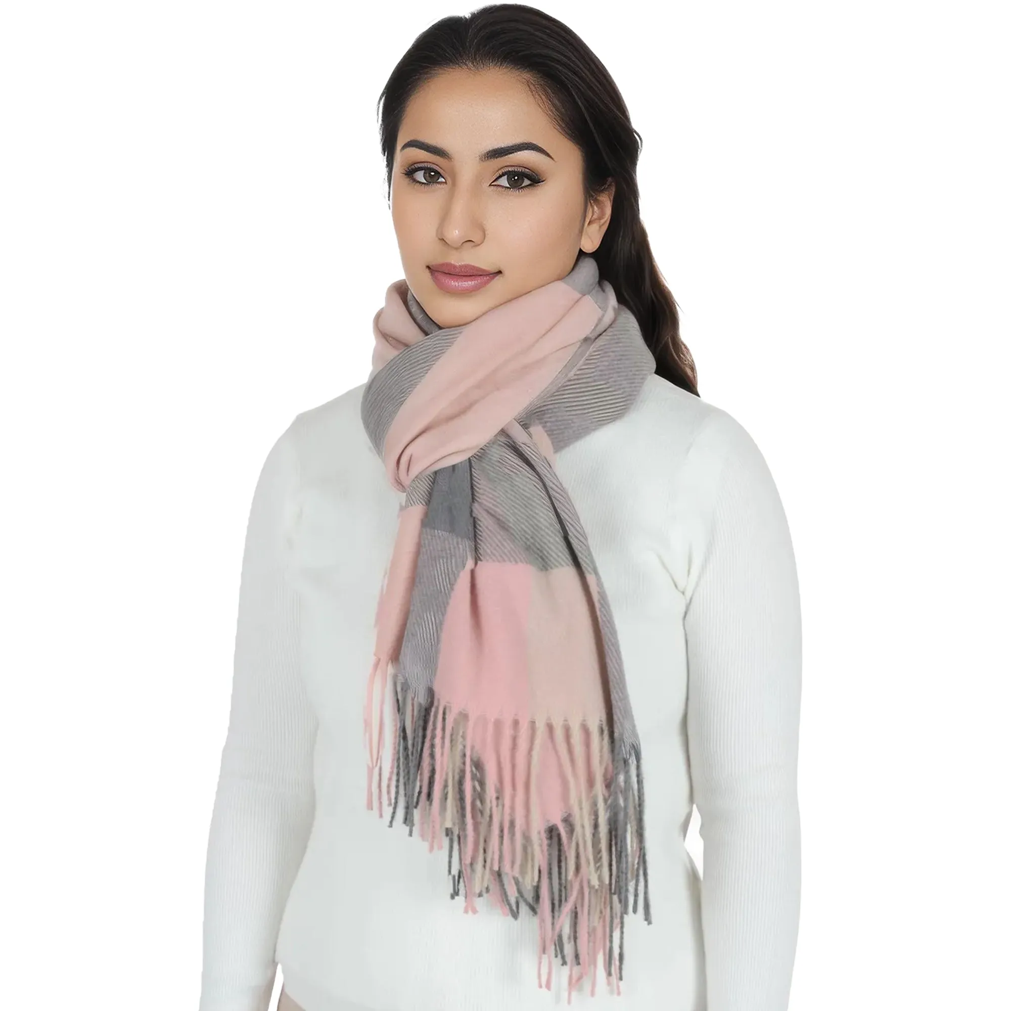 Anna-Kaci Classic Plaid Winter Scarf Soft Cashmere Feel Wrap Shawl Check Tassel Scarves for Women