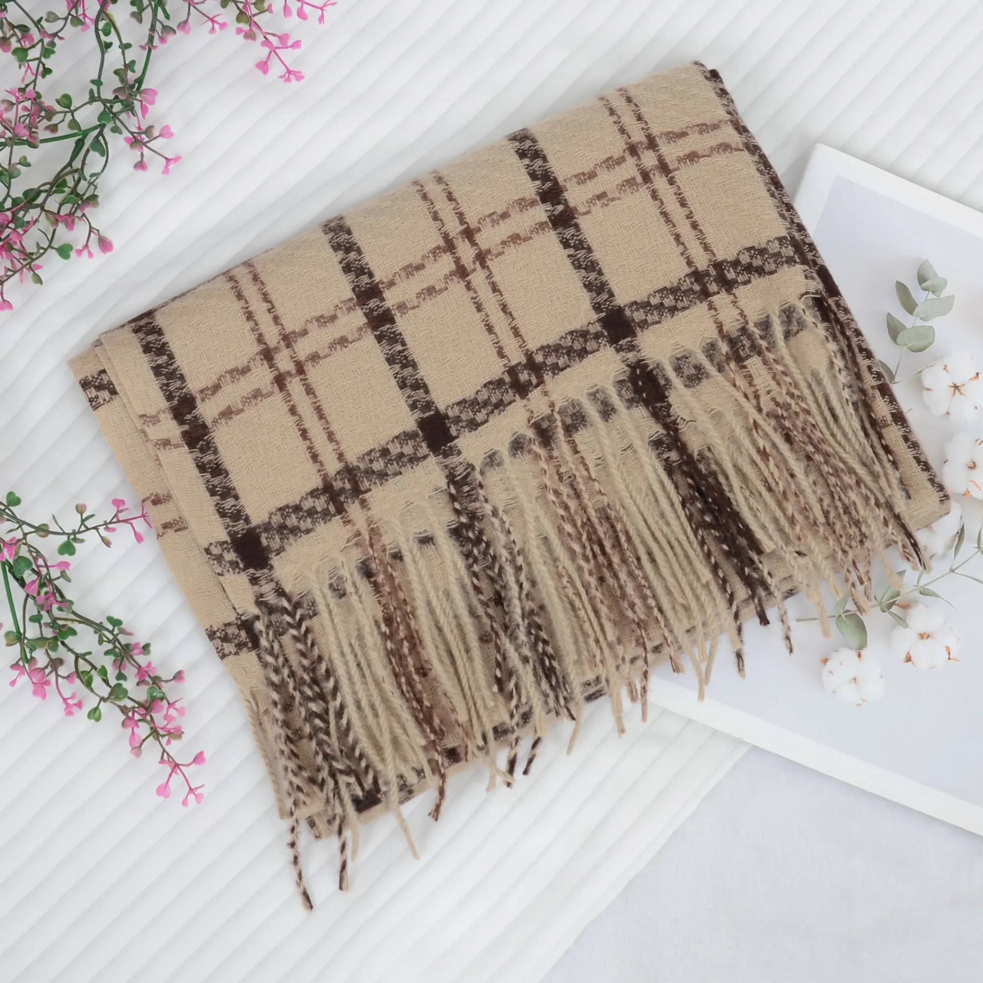 Anna-Kaci Classic Plaid Winter Scarf Soft Cashmere Feel Wrap Shawl Check Tassel Scarves for Women