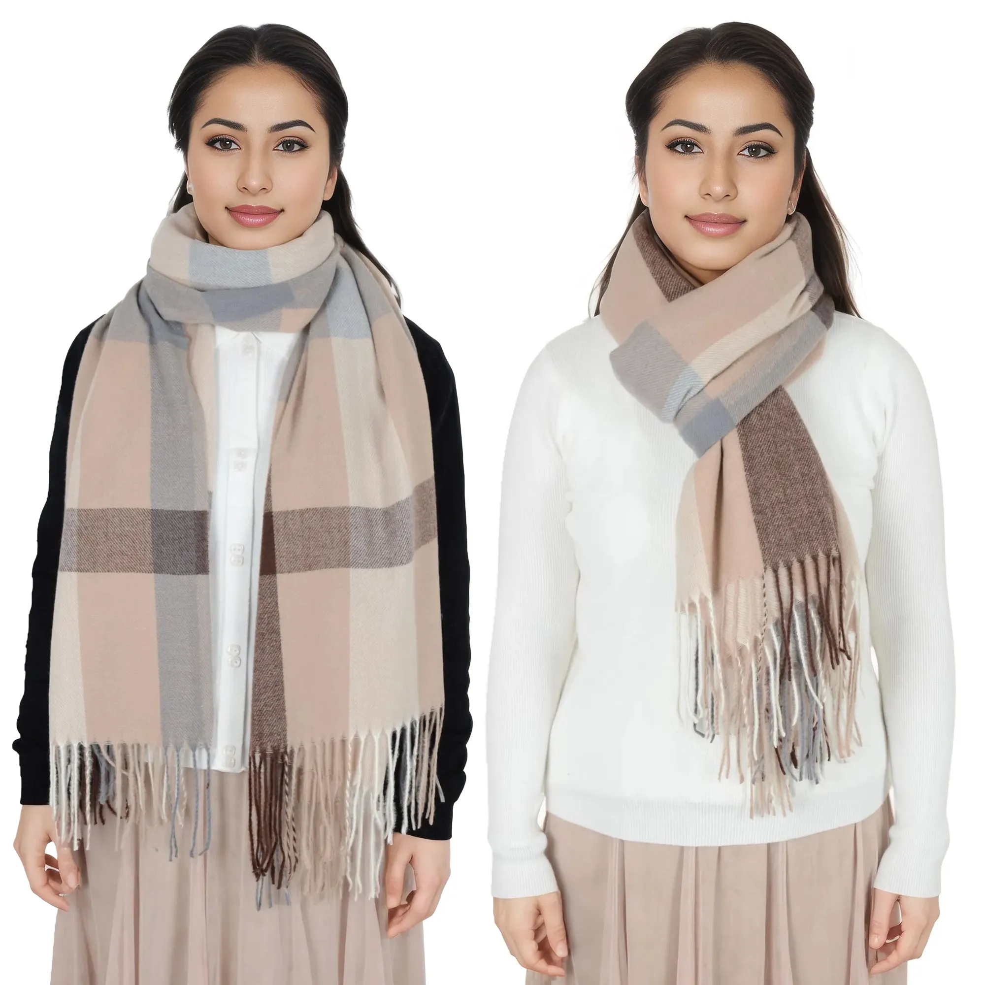 Anna-Kaci Classic Plaid Winter Scarf Soft Cashmere Feel Wrap Shawl Check Tassel Scarves for Women